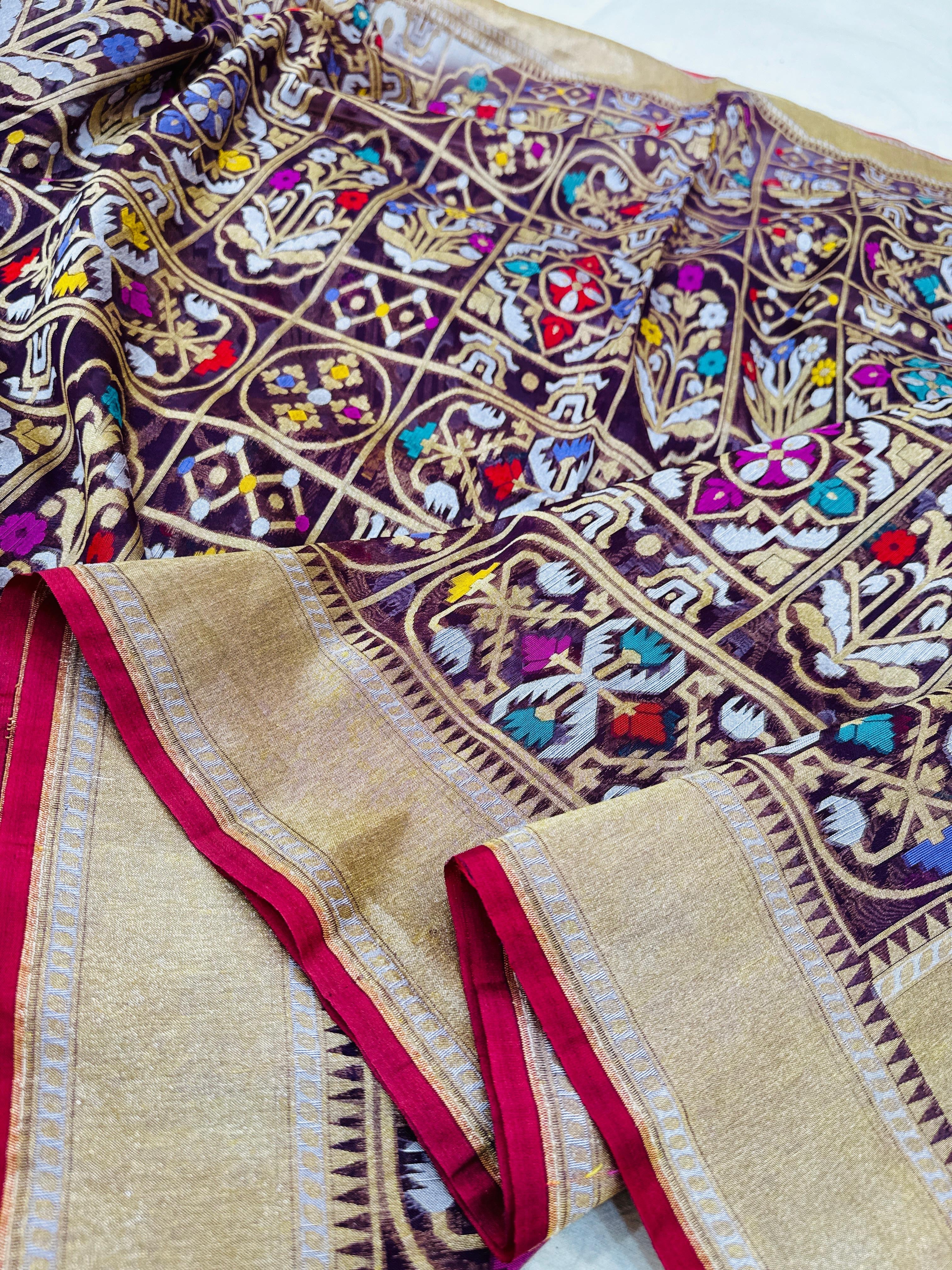 Kora Jamdani Multi Meena Saree