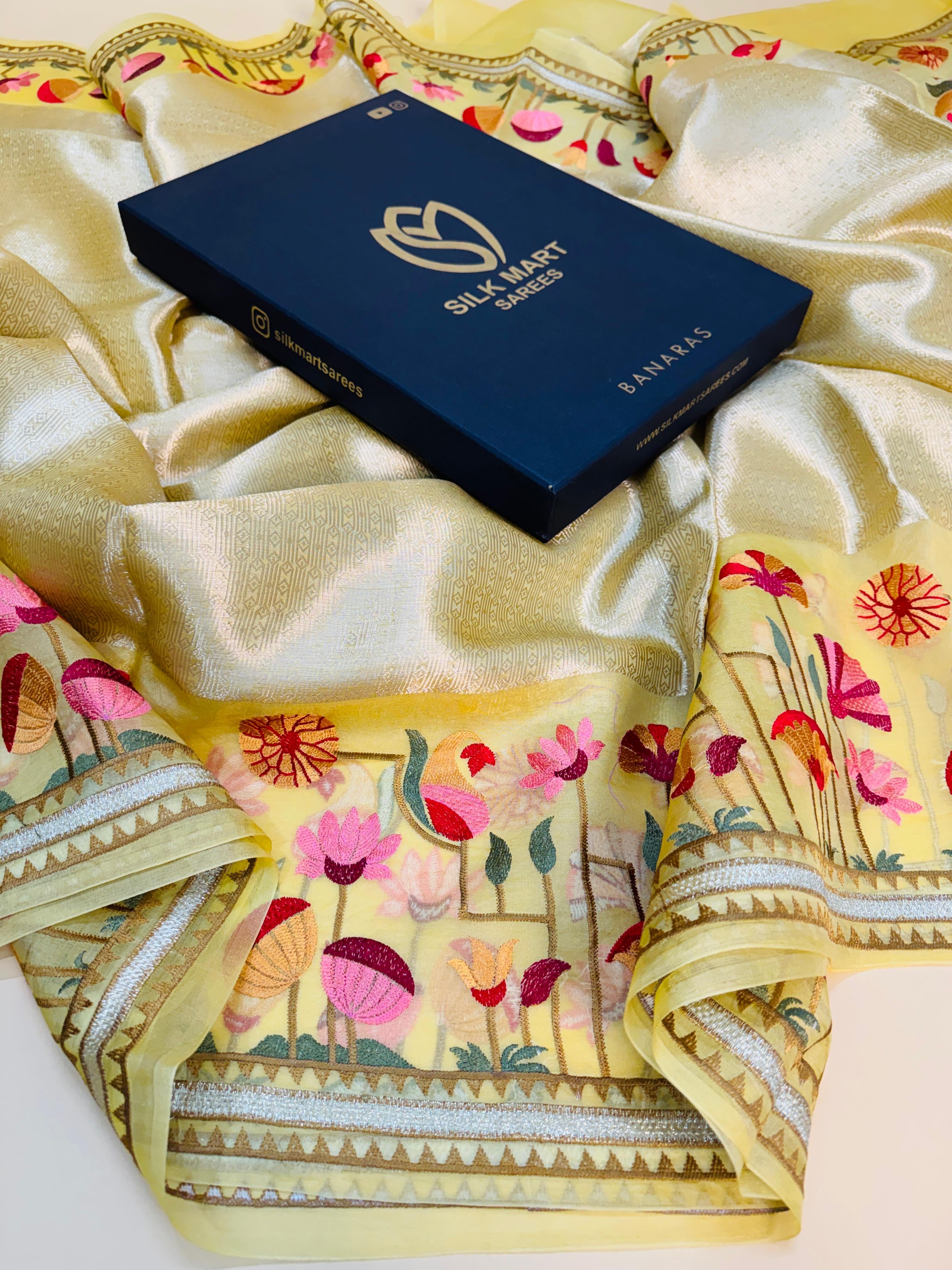 Tissue Brocade Embroidery Saree