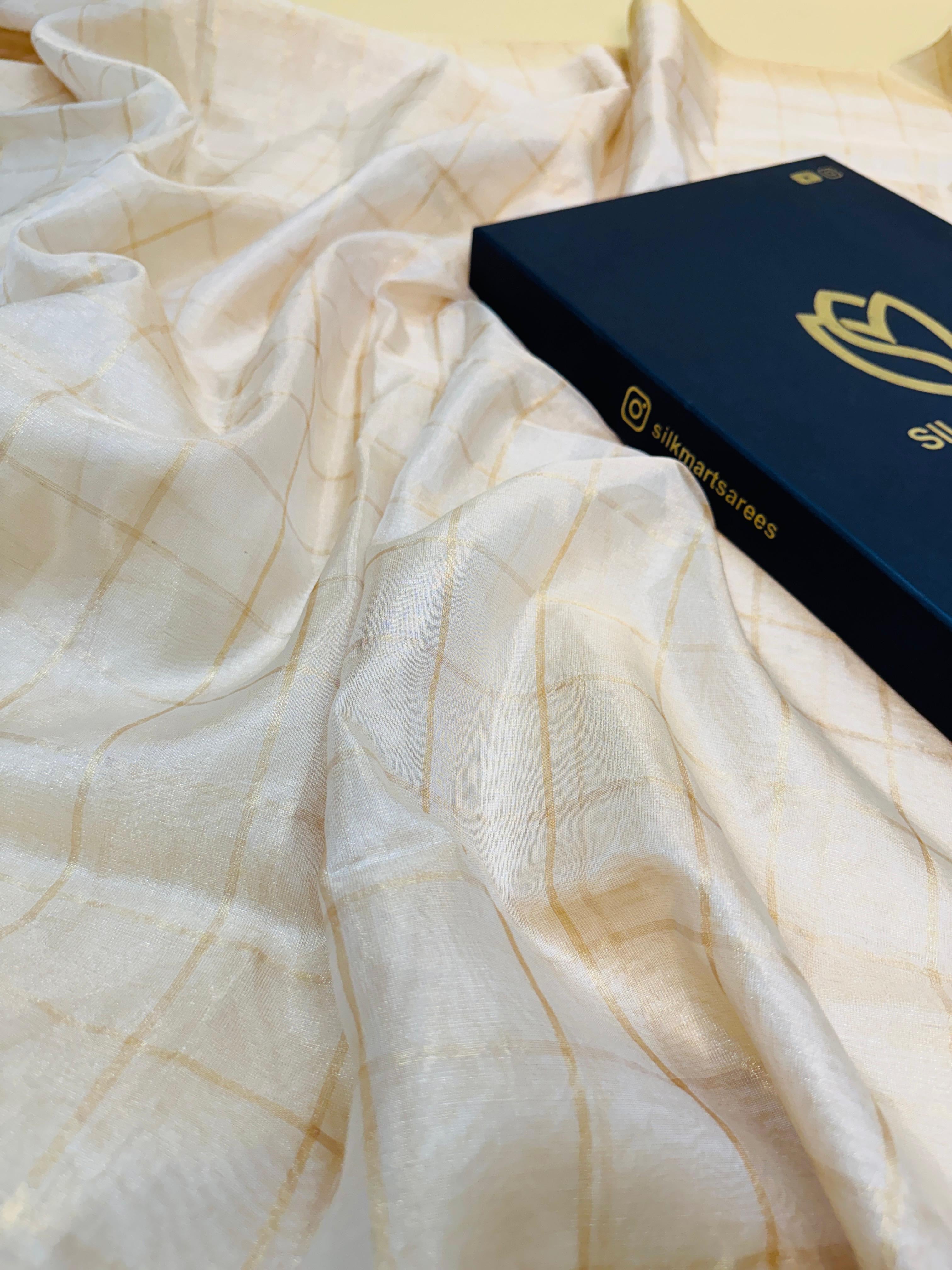 Tissue Check Embroidery Saree