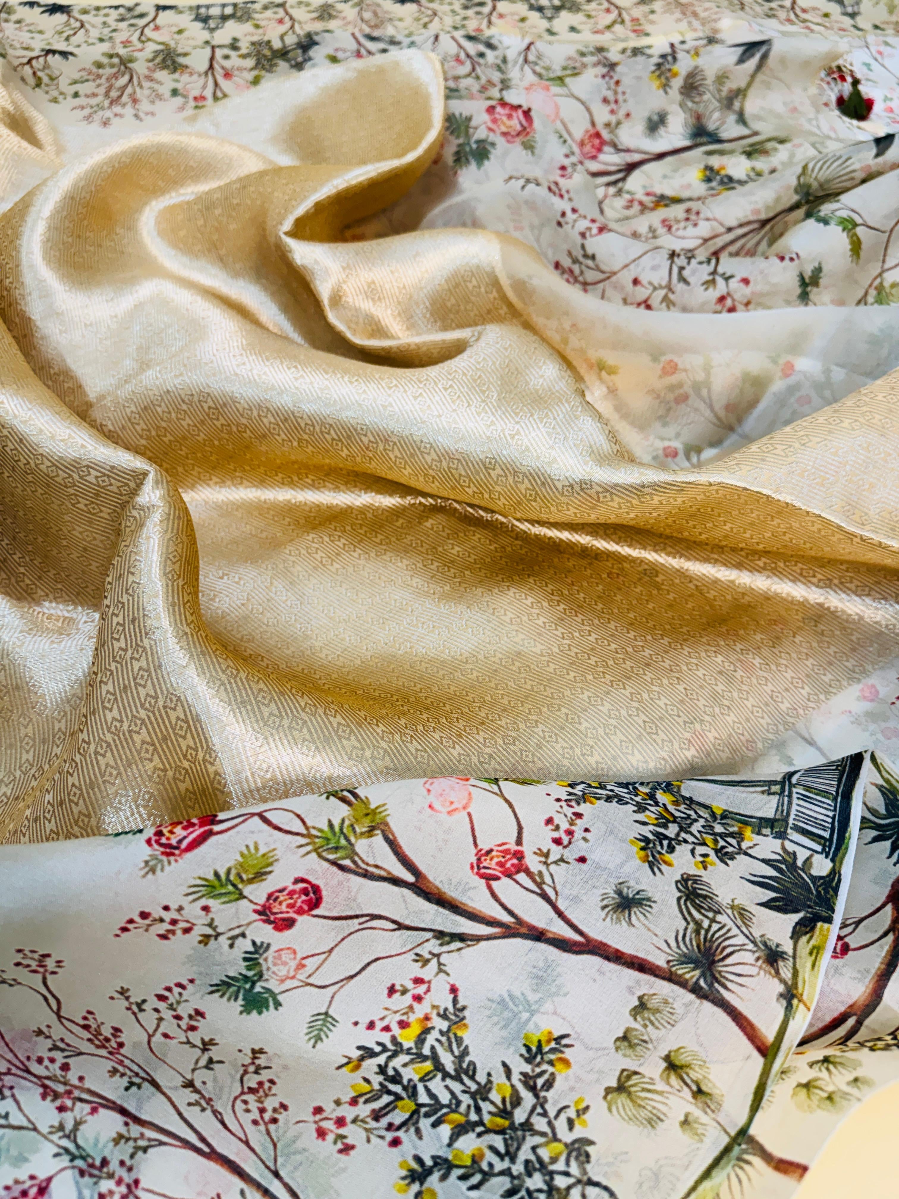 Tissue Brocade Digital Print Saree