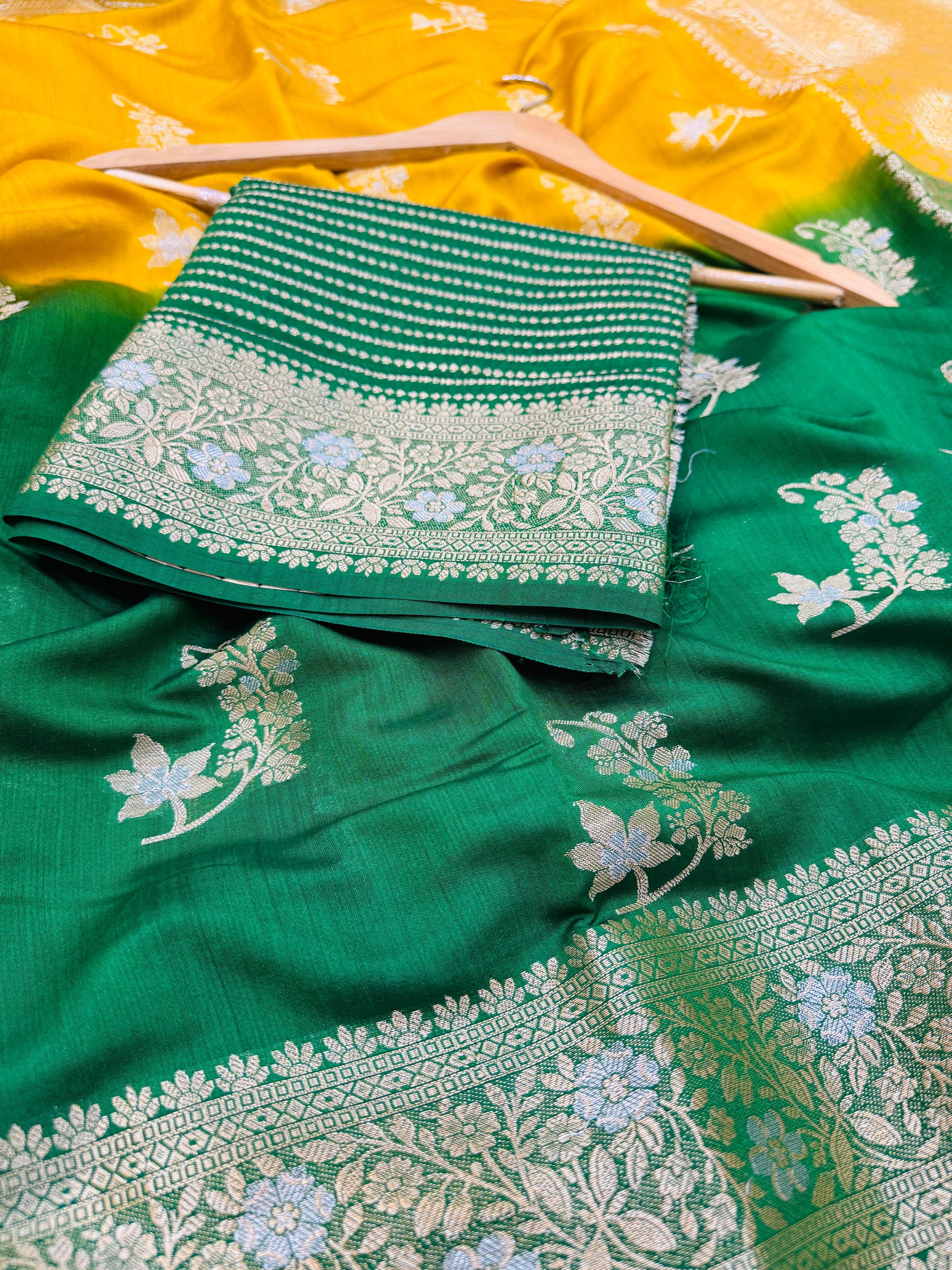 Pure Banarasi Chiniya Silk Half n Half buta saree