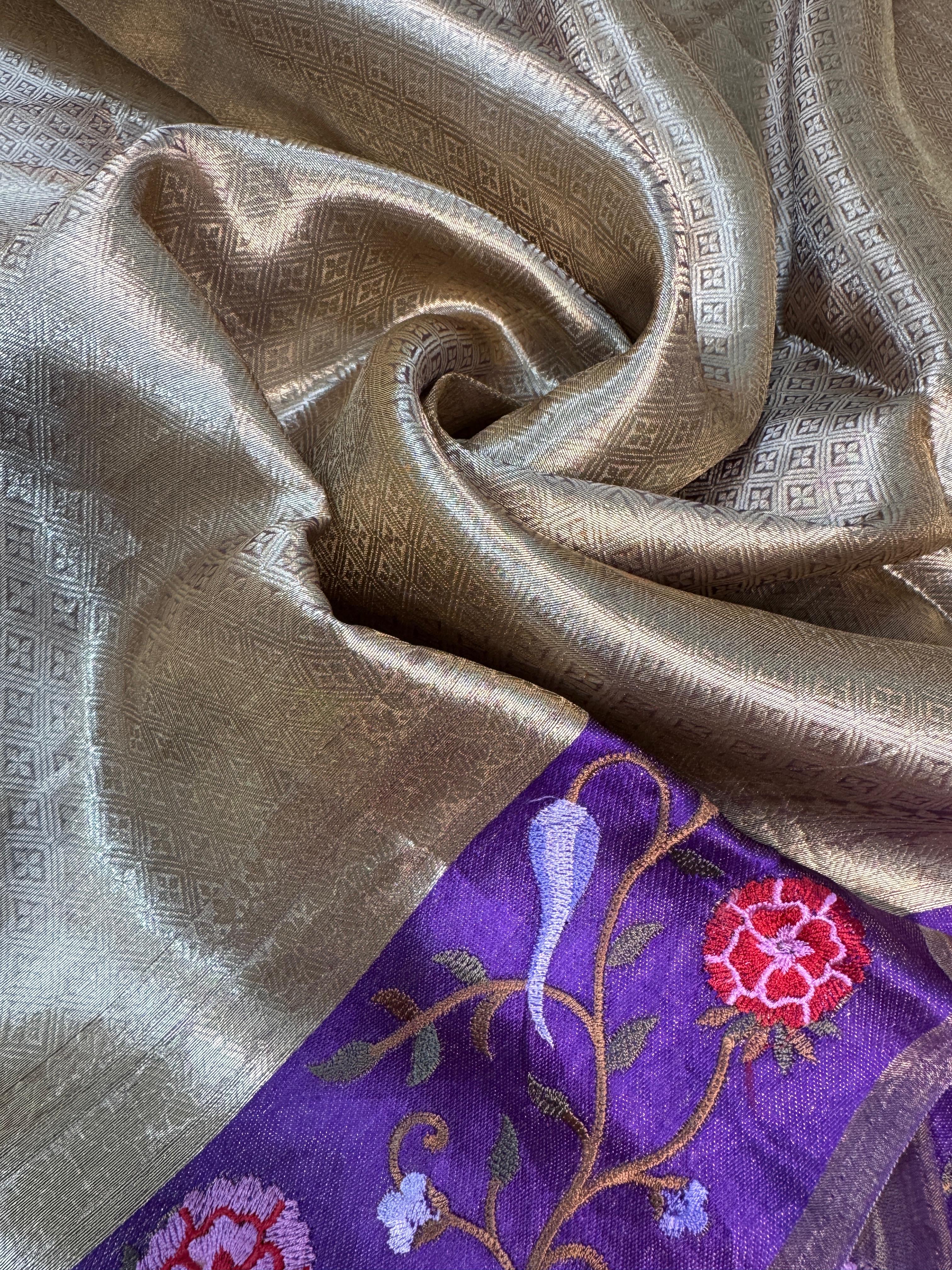 Tissue Satin Border Embroidery Saree