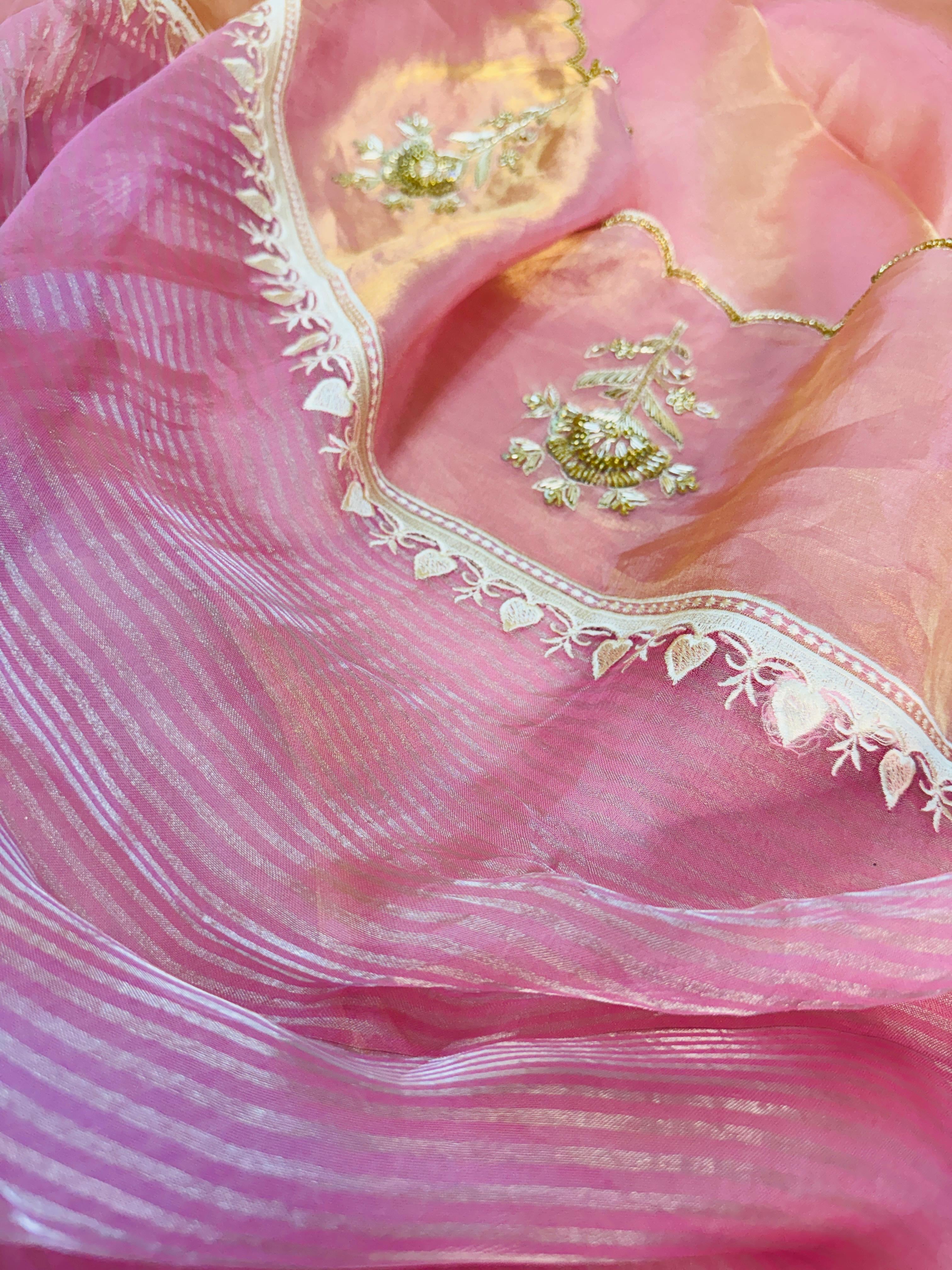 Tissue Hand Embroidery Saree