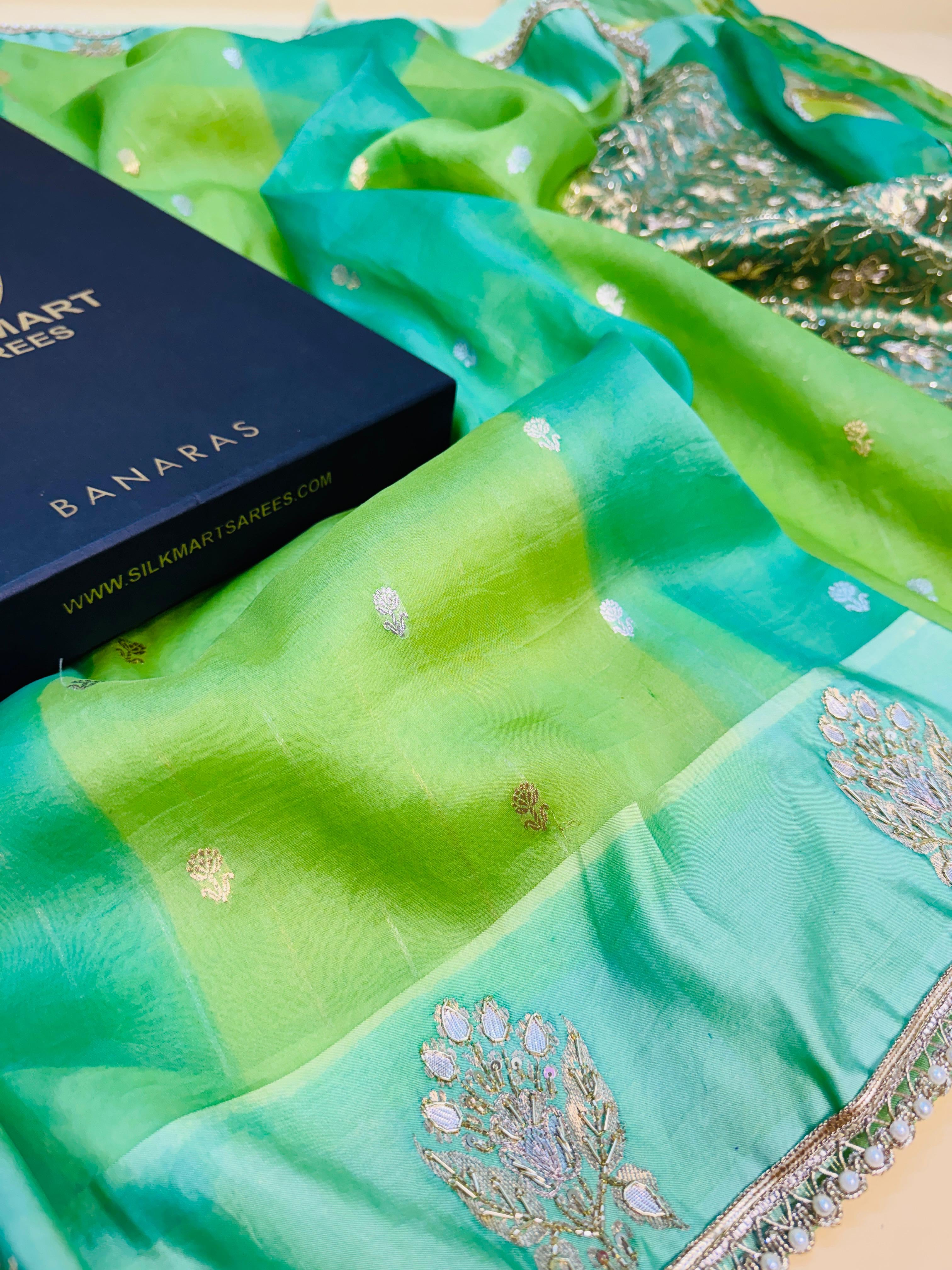 Kora Organza Hand Embroidery Saree