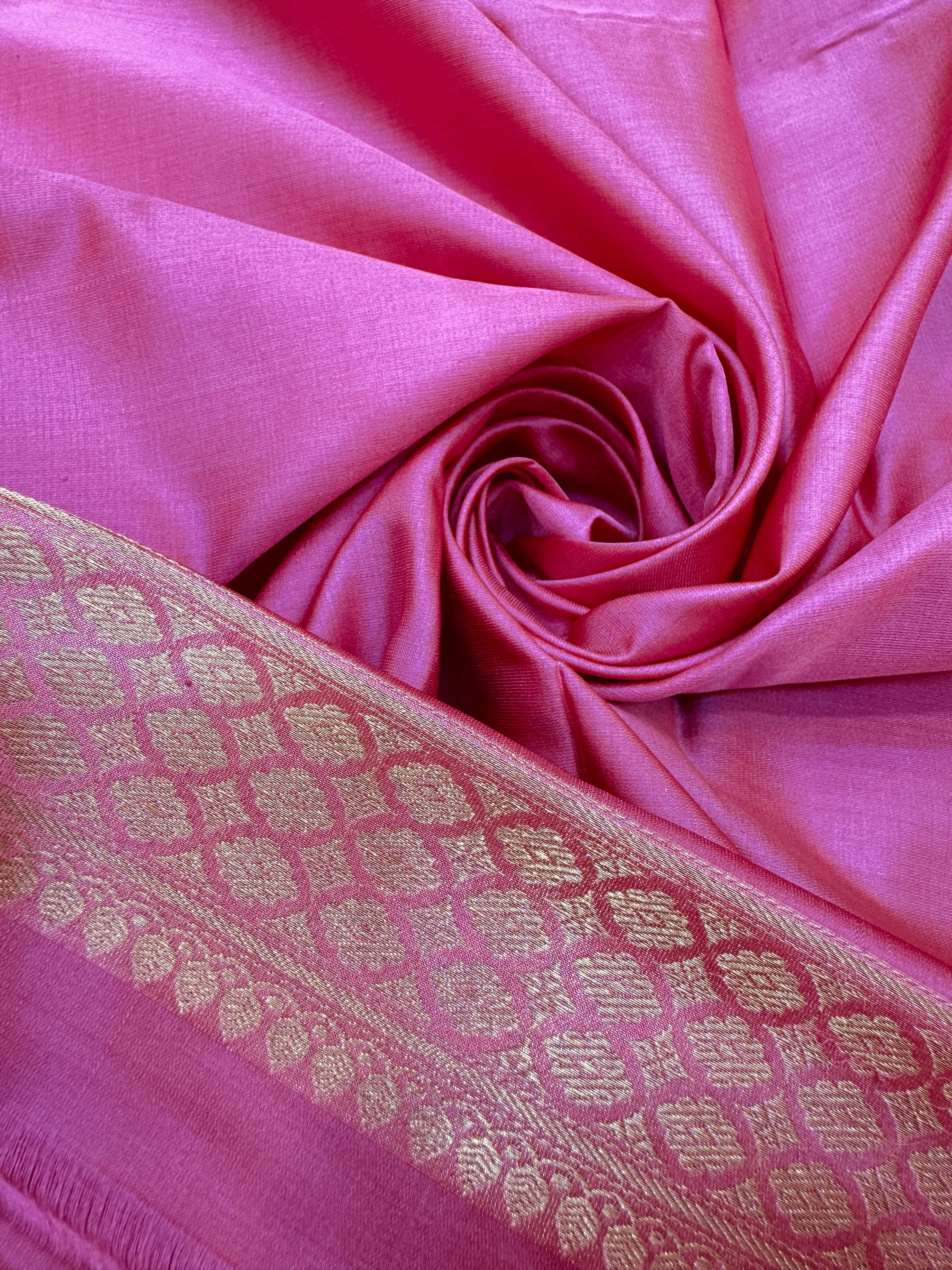 Pure Banarasi Satin Silk Silver Zari Geometric Pattern Saree