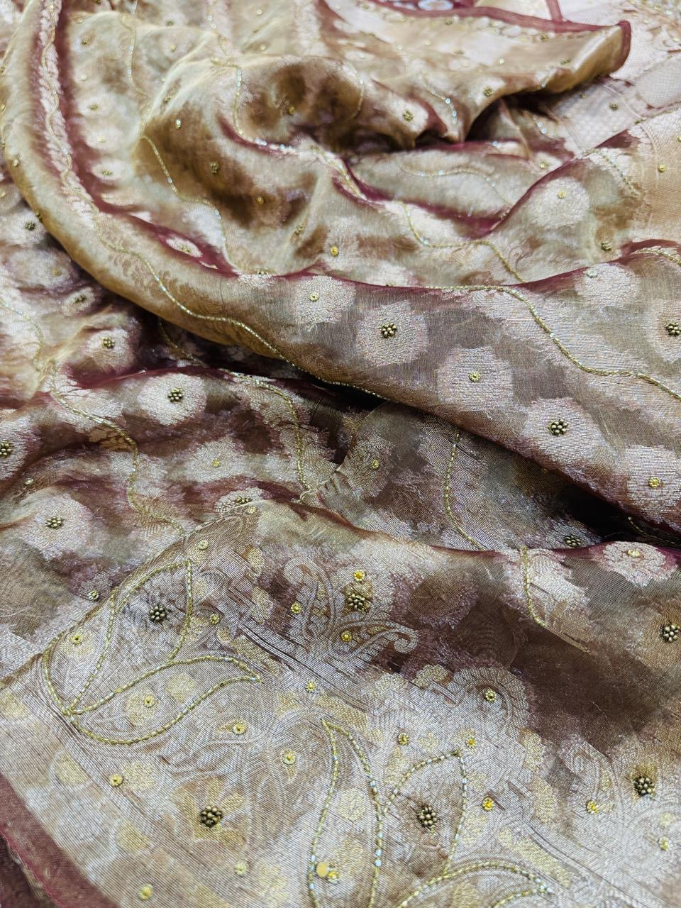 Pure Banarasi Tissue Cutdana Hand Embroidery Saree