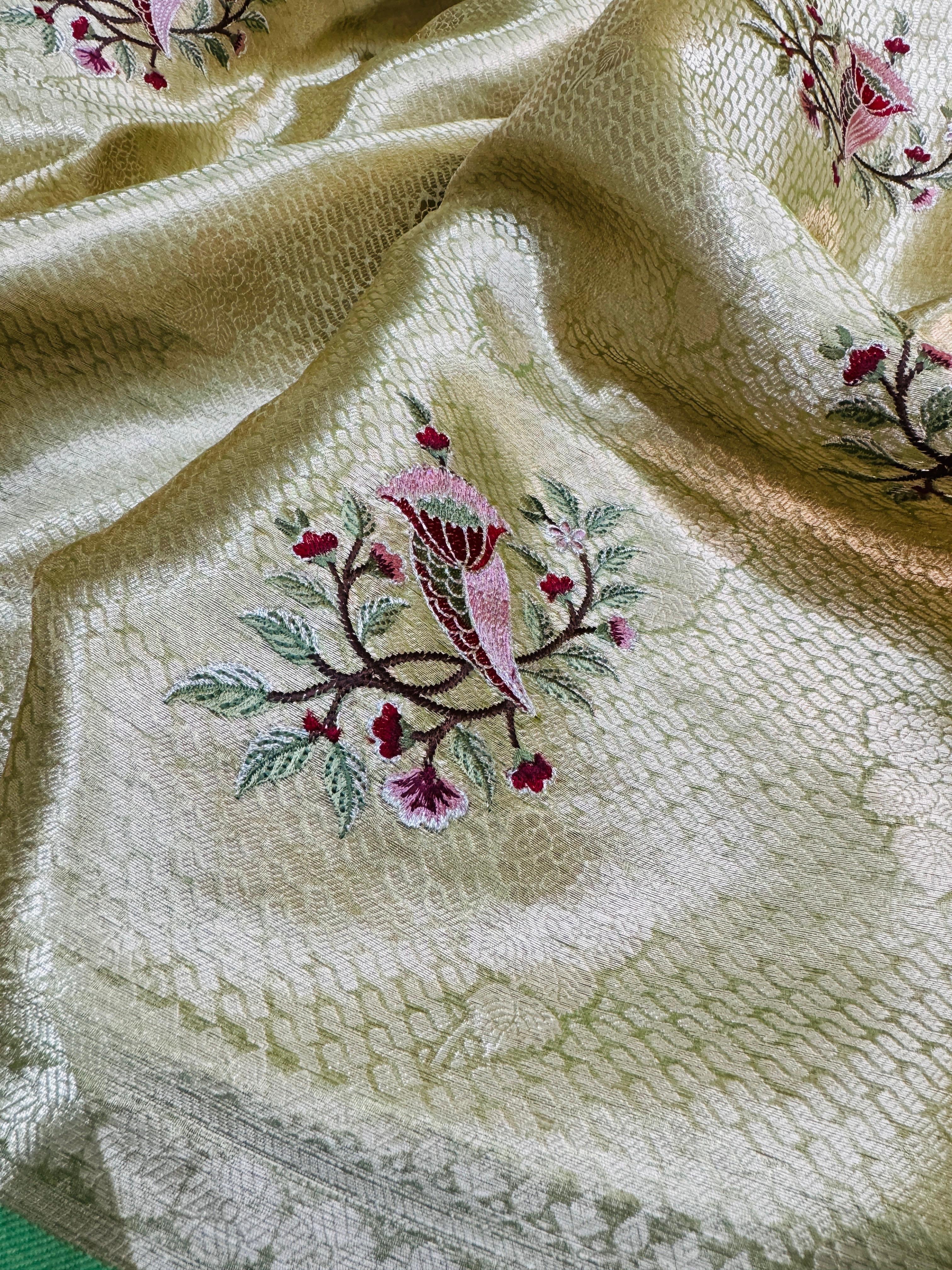 Tissue Brocade Embroidery Satin Border Saree