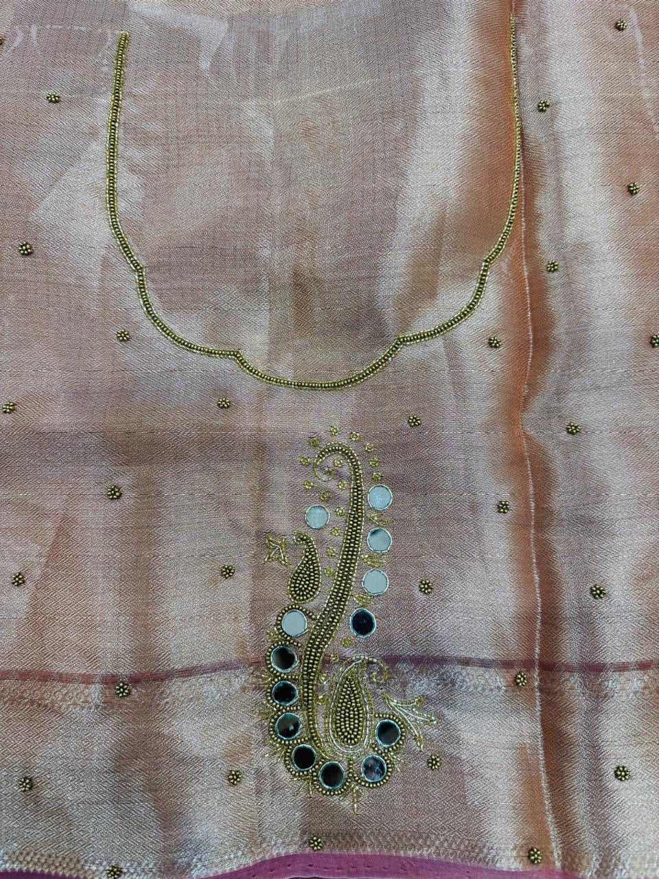 Pure Banarasi Tissue Cutdana Hand Embroidery Saree