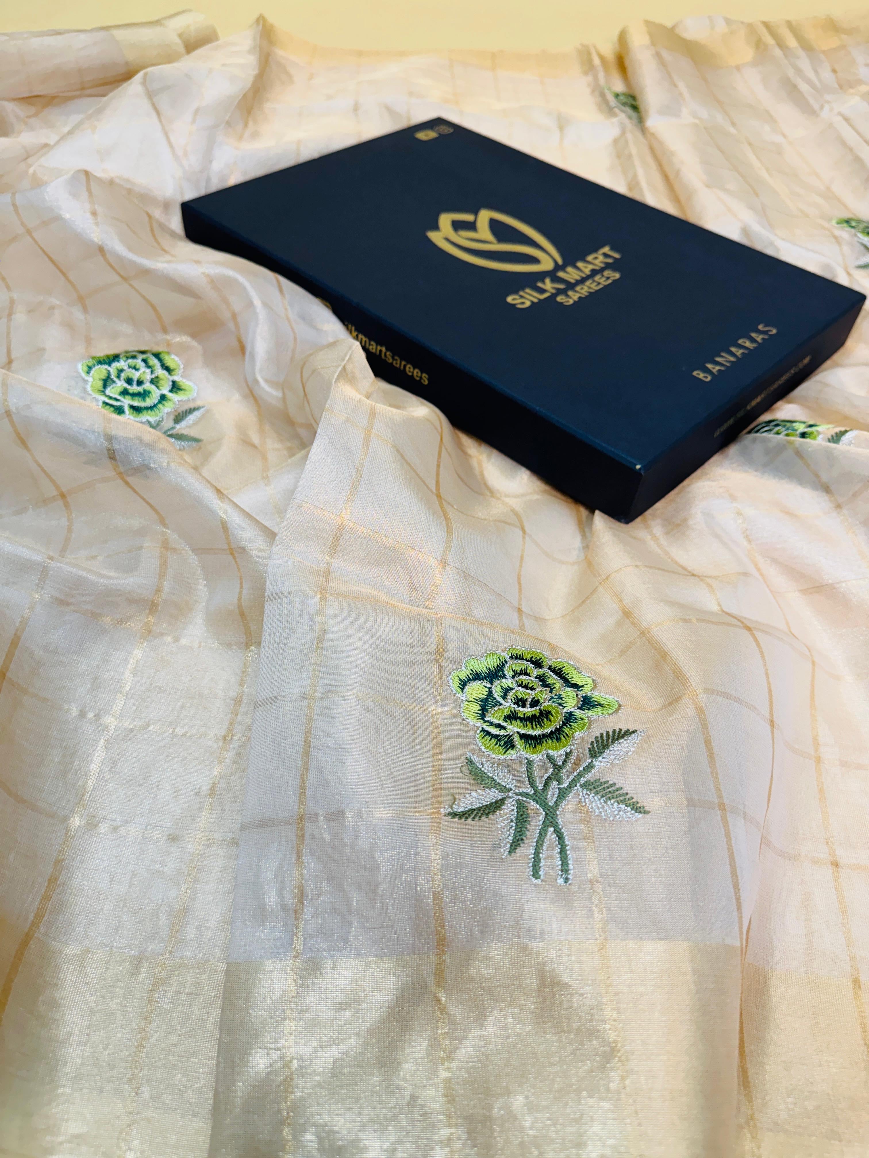 Tissue Check Embroidery Saree