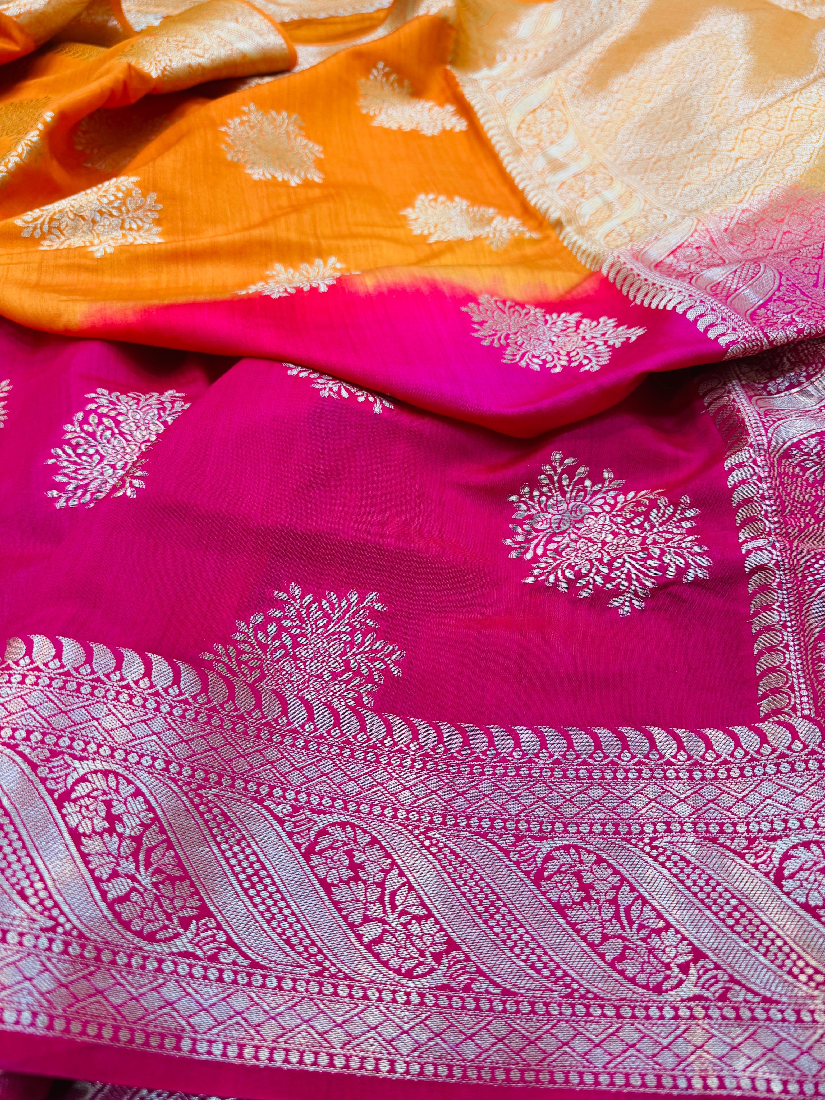 Pure Banarasi Chiniya Silk Half n Half buta saree