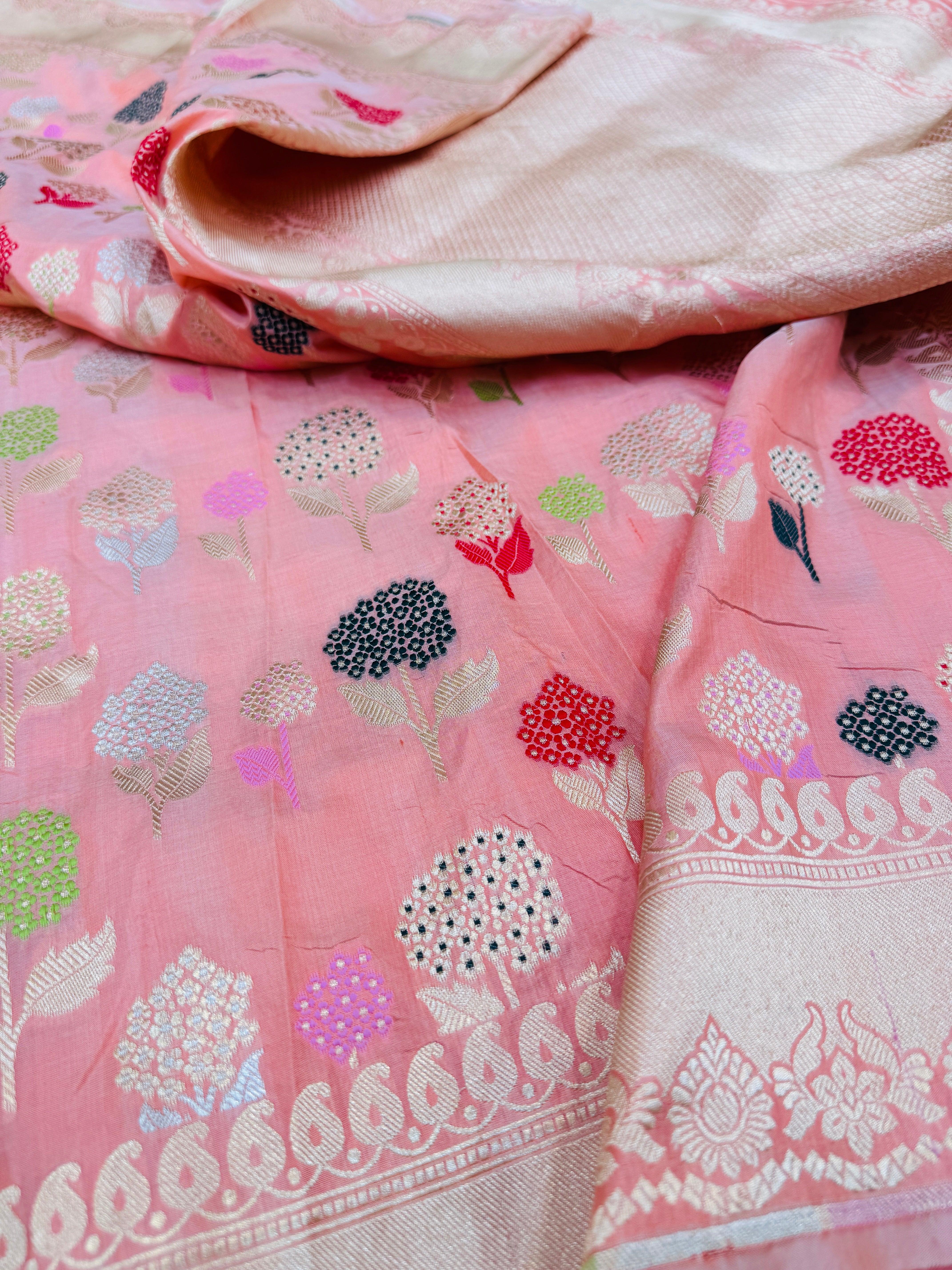 Pure Banarasi Katan Silk Buti Jaal Saree