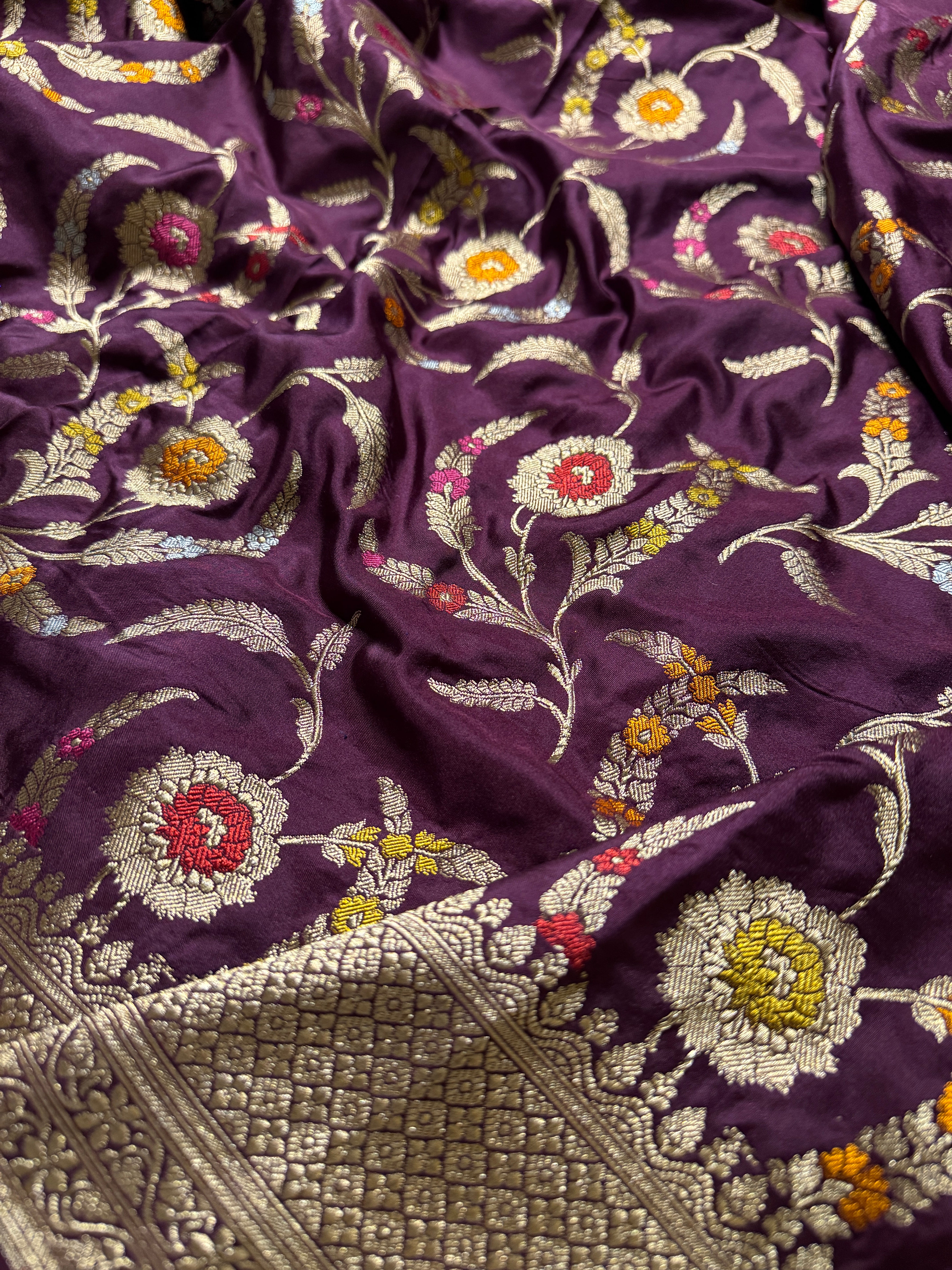 Pure Banarasi Katan Silk Mina Jaal Saree