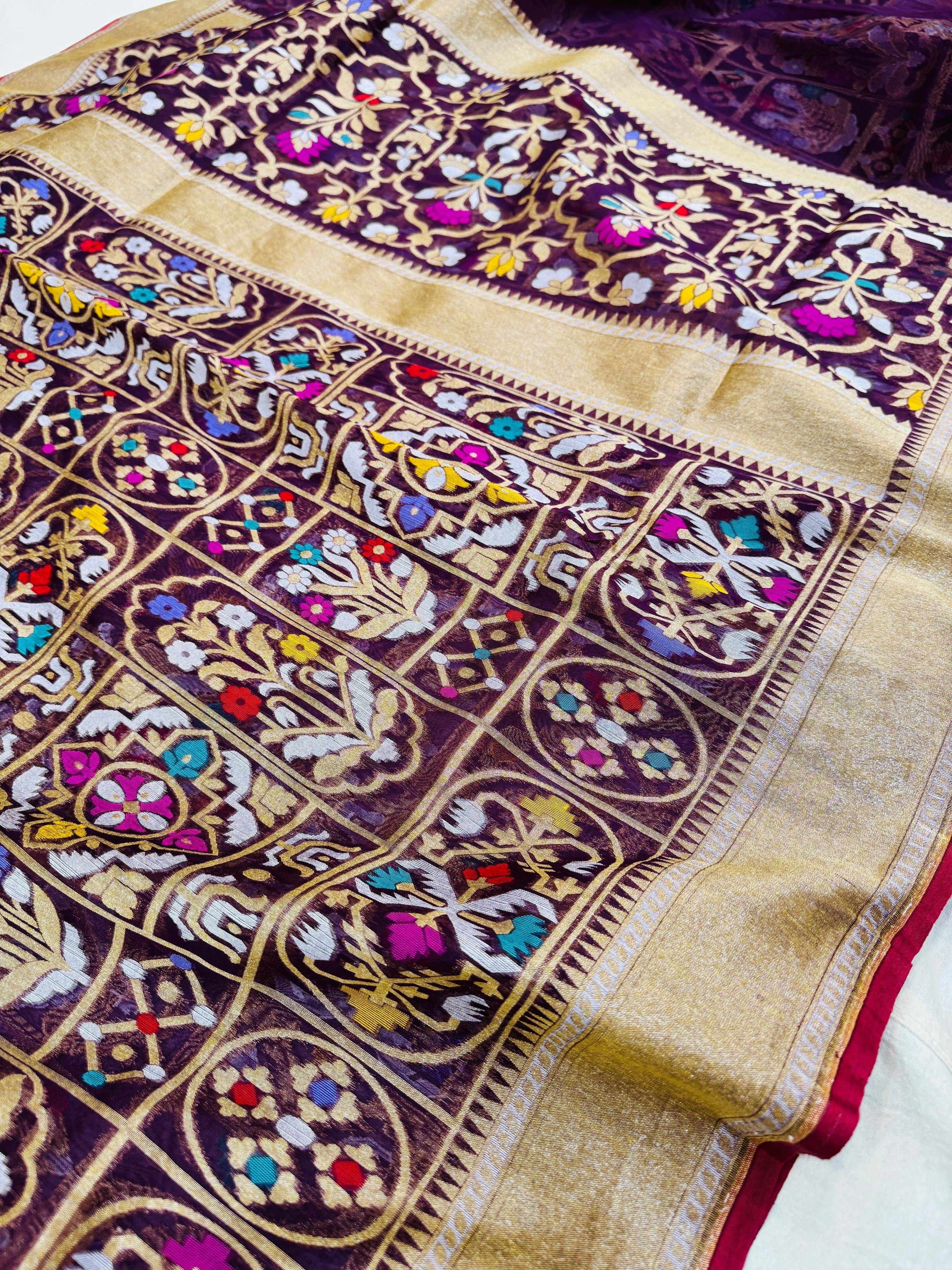 Kora Jamdani Multi Meena Saree