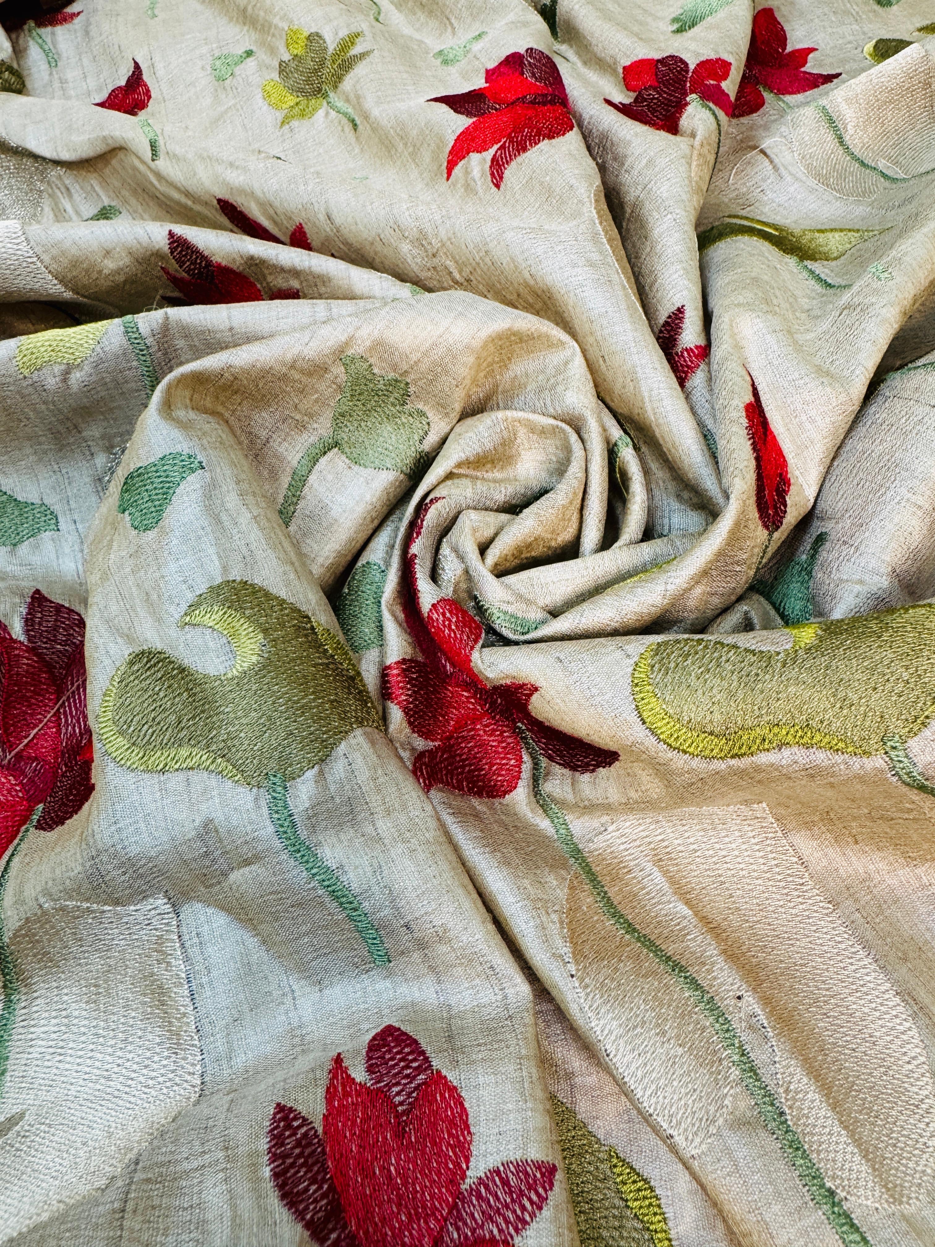 Tissue Embroidery Tasar Border Saree