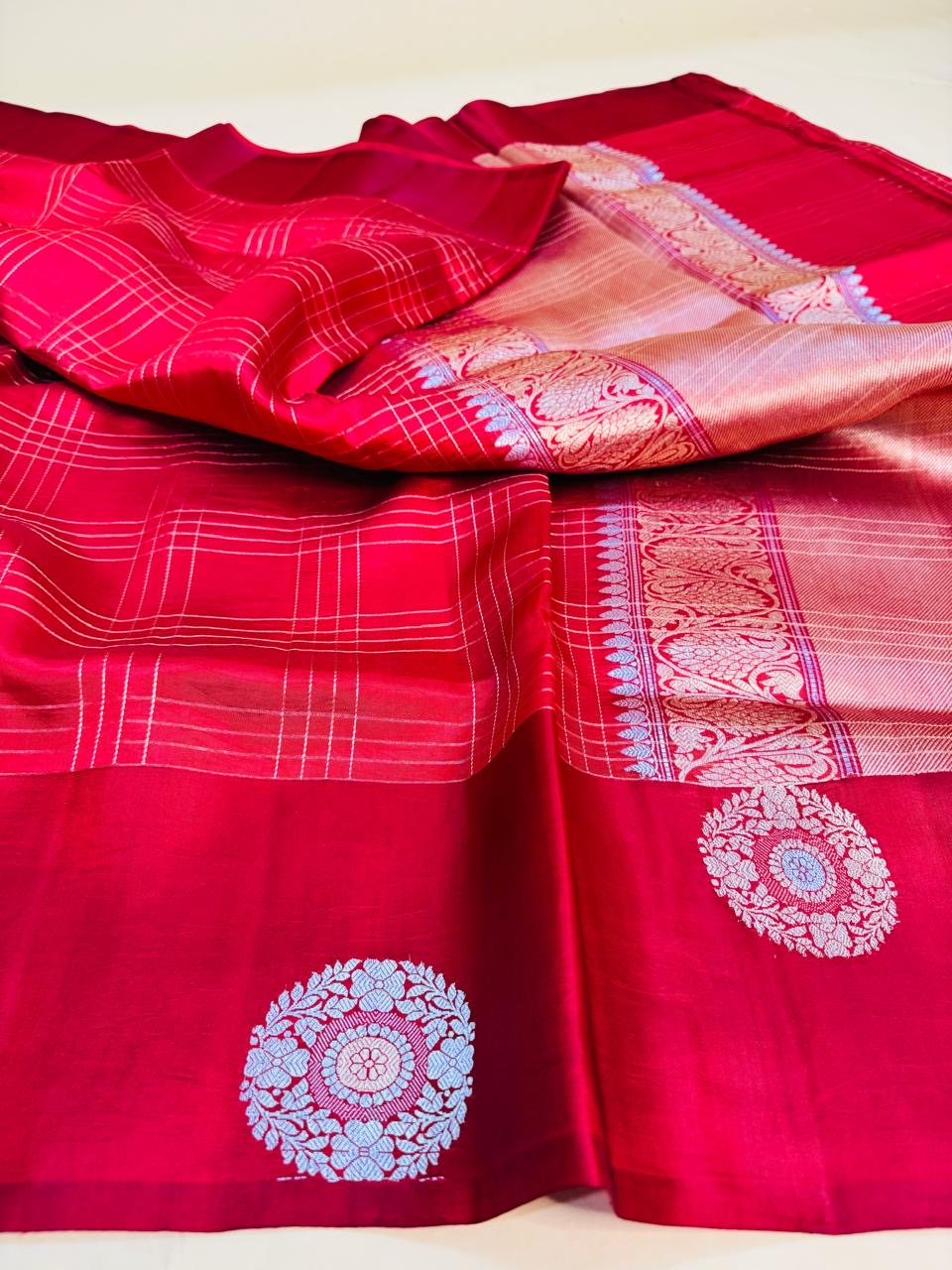 Red Mango Silk Check Satin Border Saree