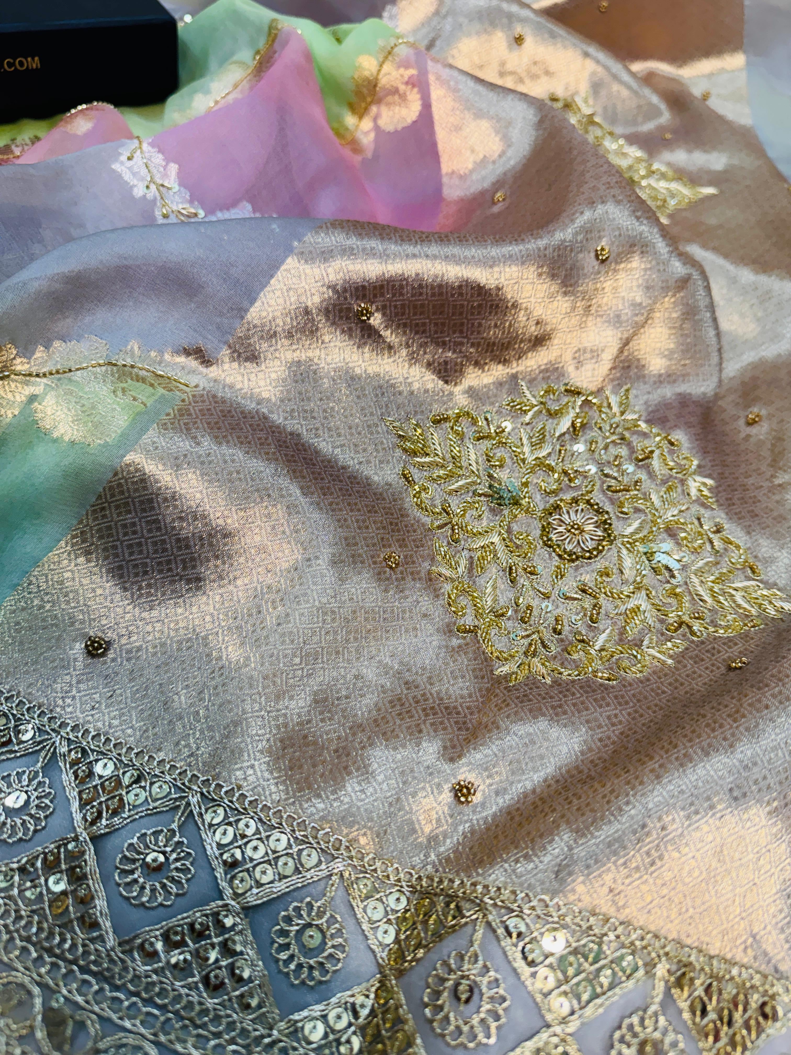 Kora Organza Hand Embroidery Saree