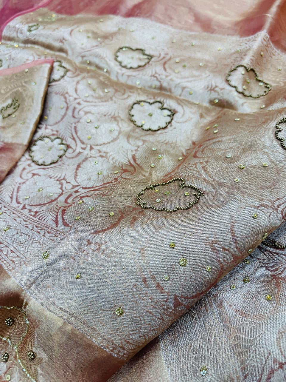 Pure Banarasi Tissue Cutdana Hand Embroidery Saree