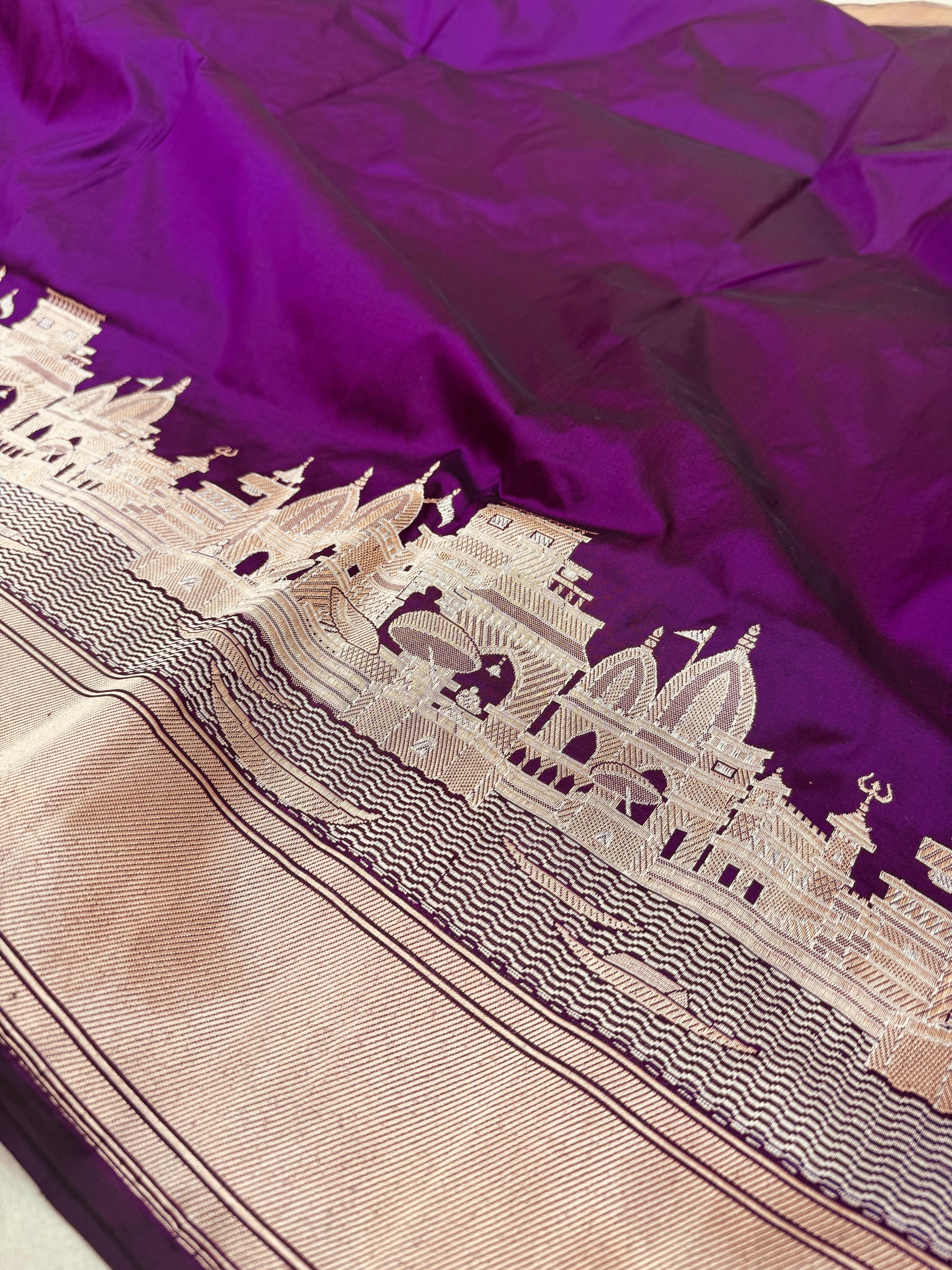 Pure Banarasi Katan Silk Plain Ghat Saree
