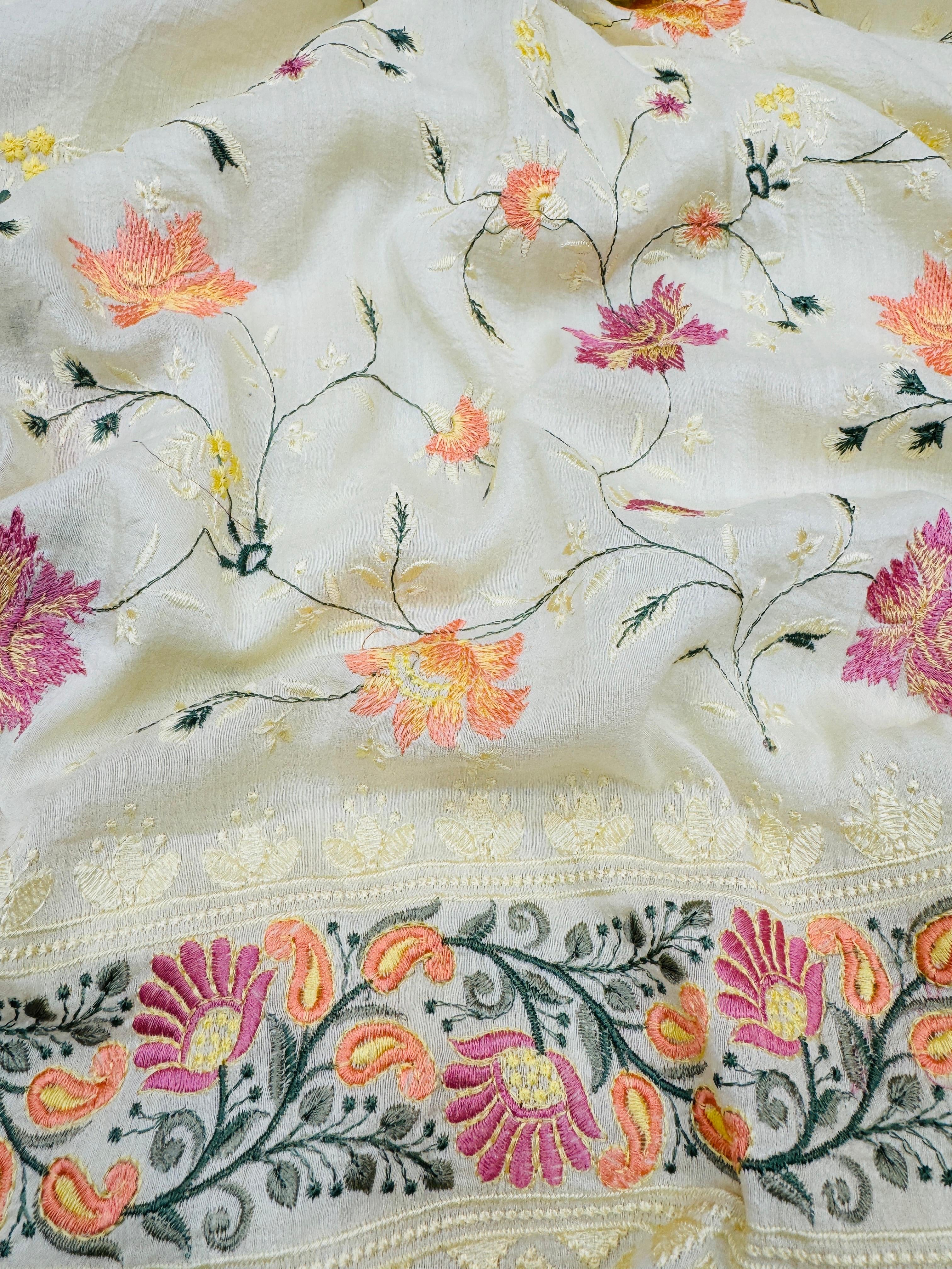 Pure Banarasi Tasar Silk Embroidery Saree