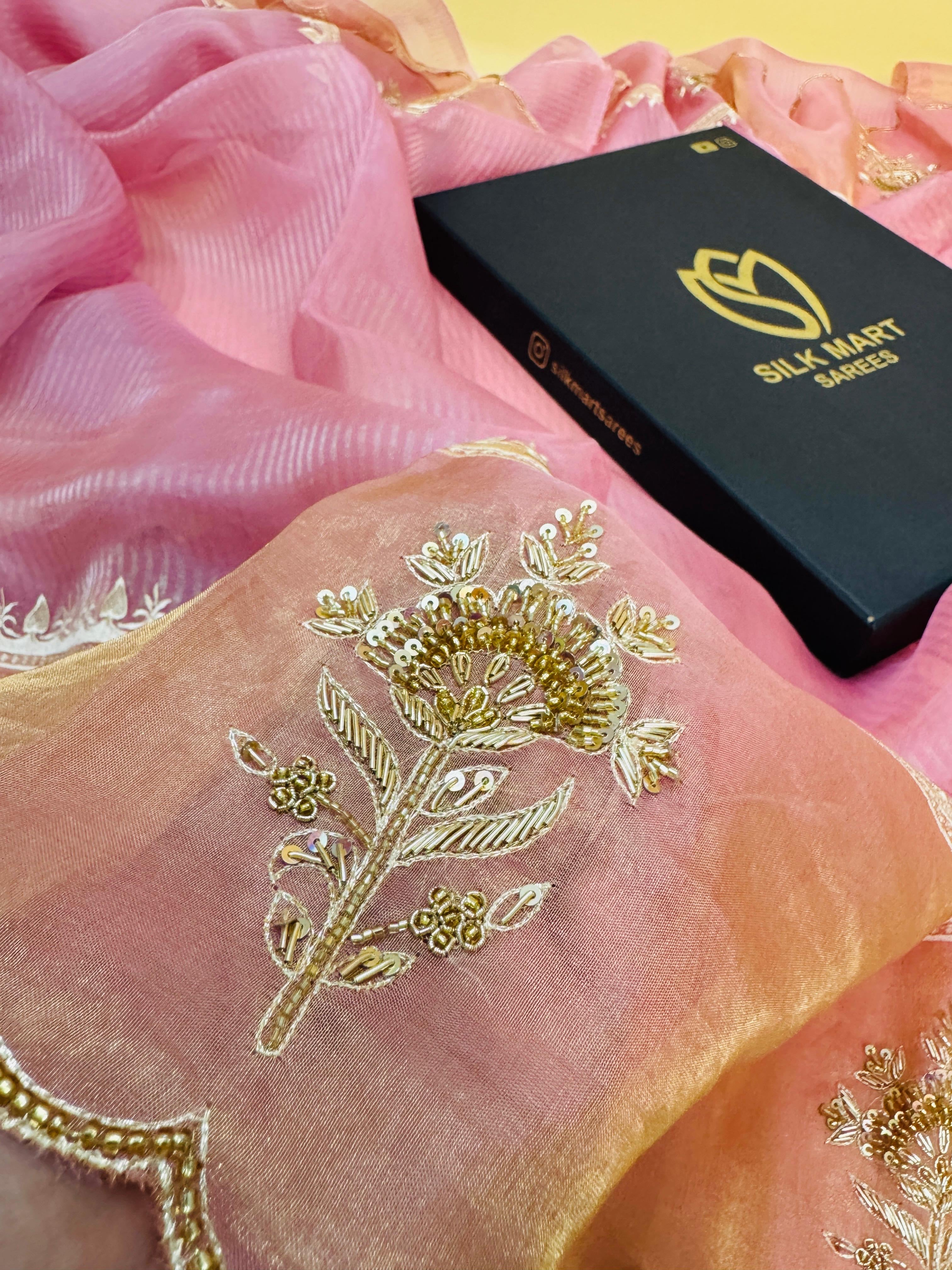 Tissue Hand Embroidery Saree