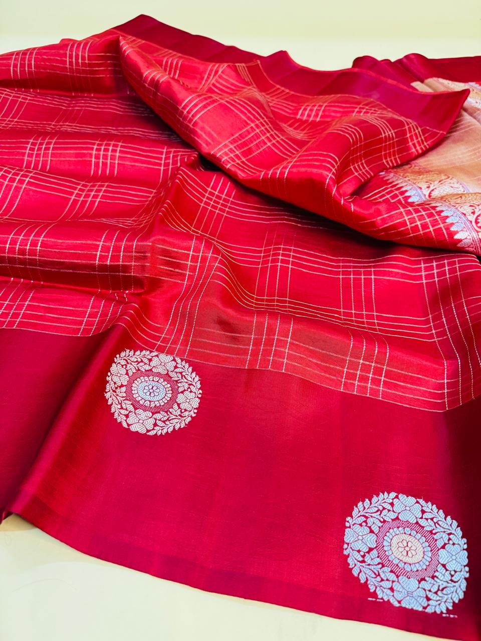 Red Mango Silk Check Satin Border Saree