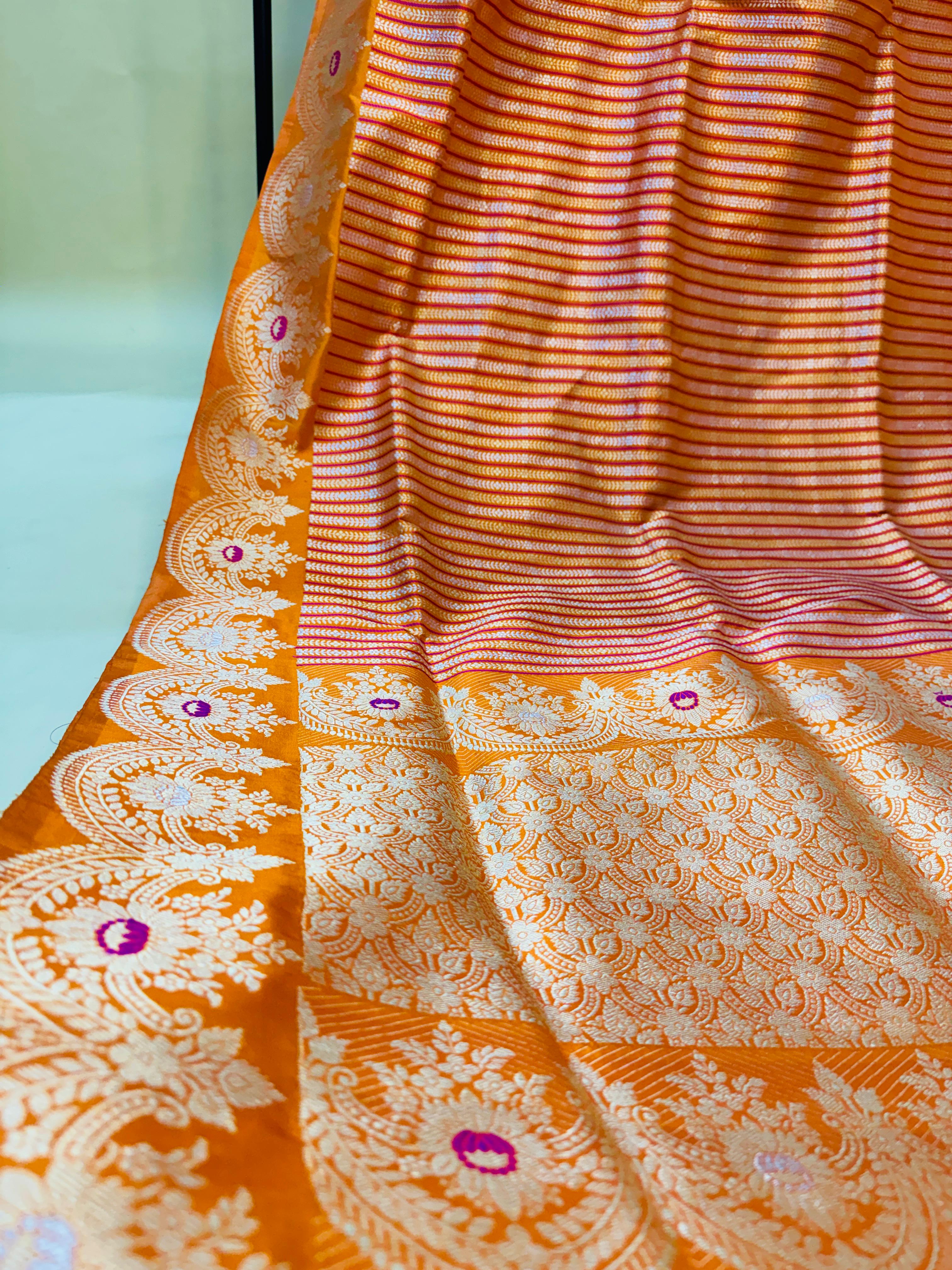 Pure Banarasi Katan Silk Stripes Saree