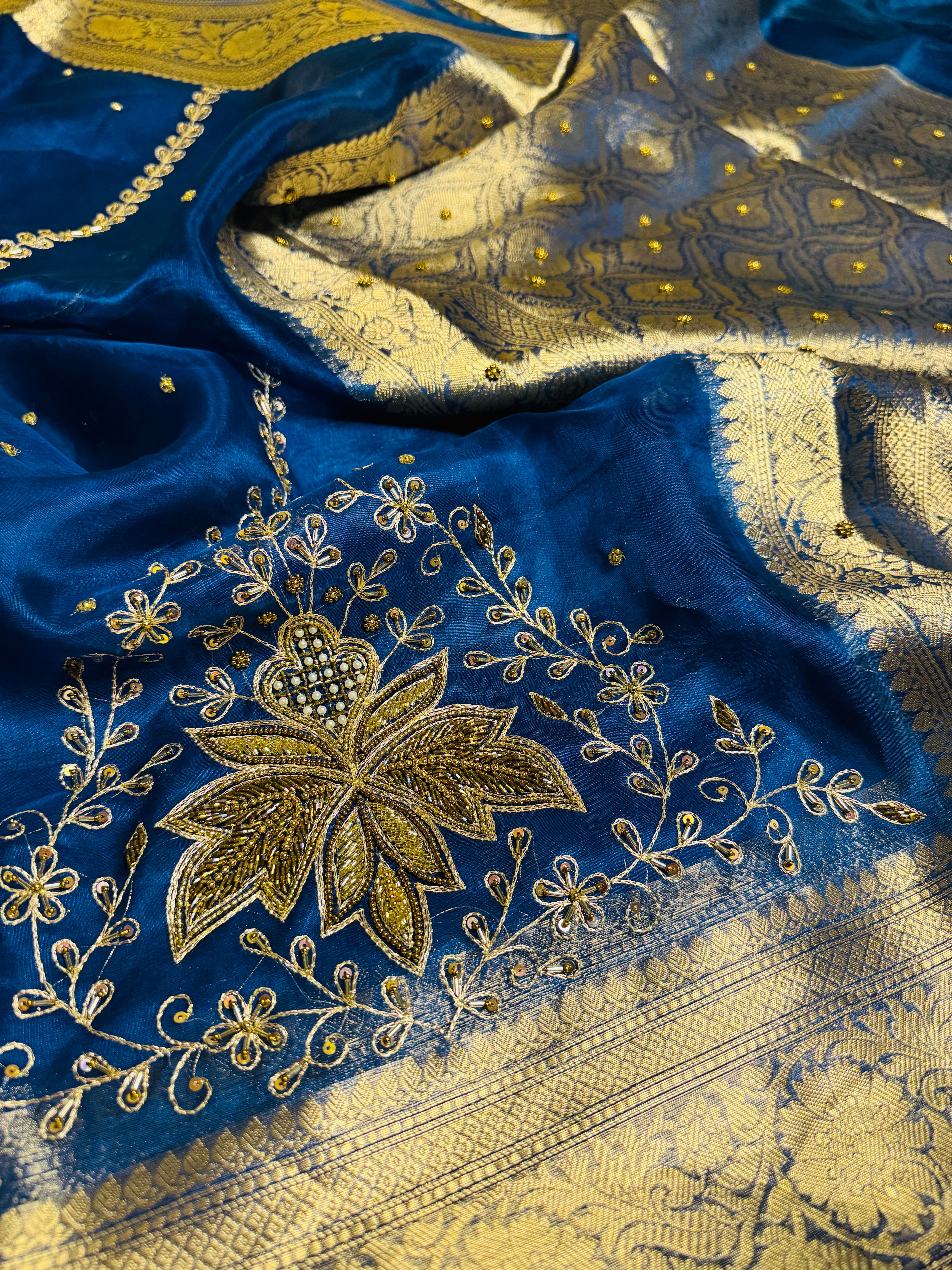 Pure Banarasi Tissue Silk Hand Embroidery Saree