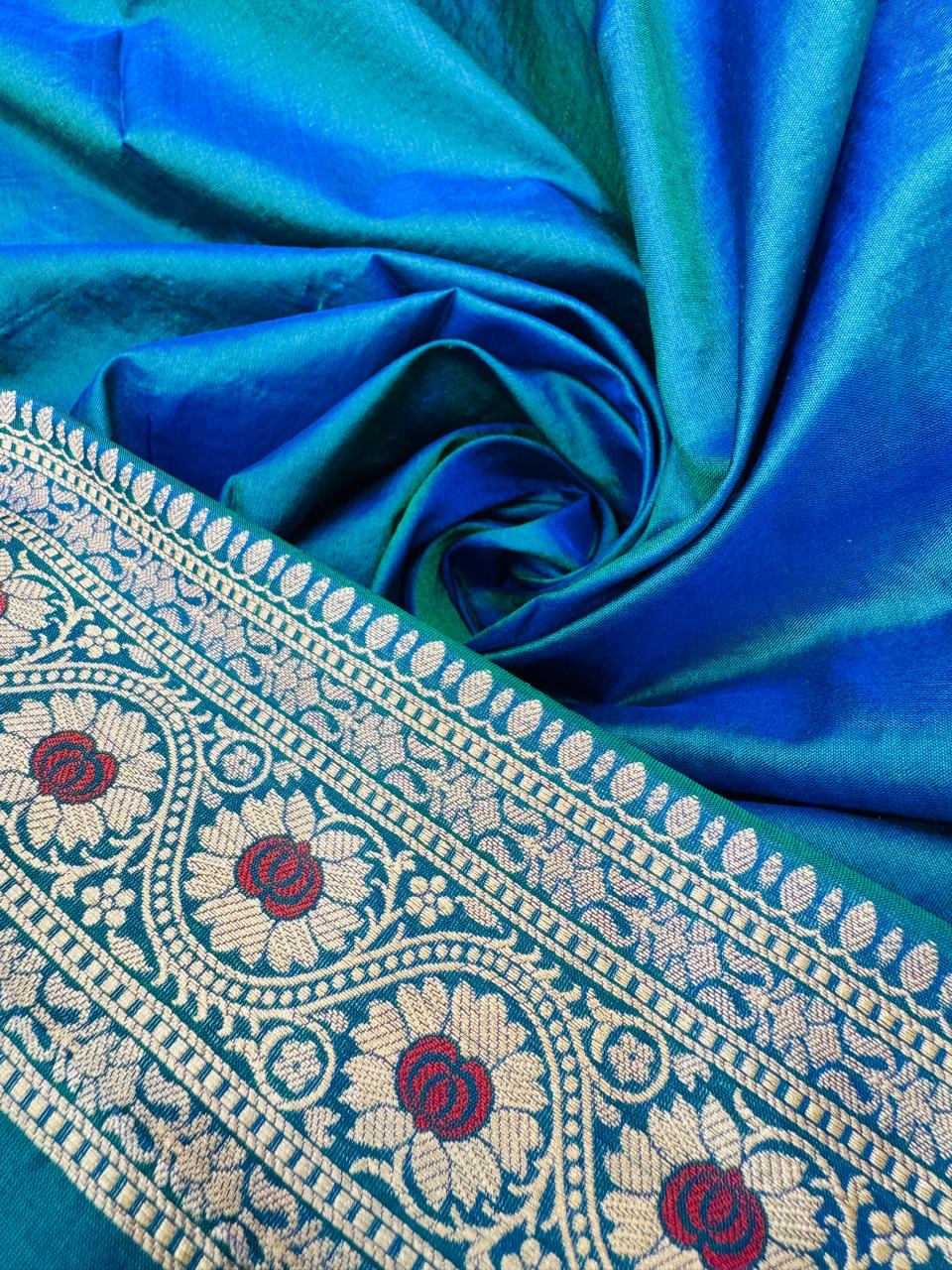 Pure Banarasi Katan Silk Mina Jaal Saree