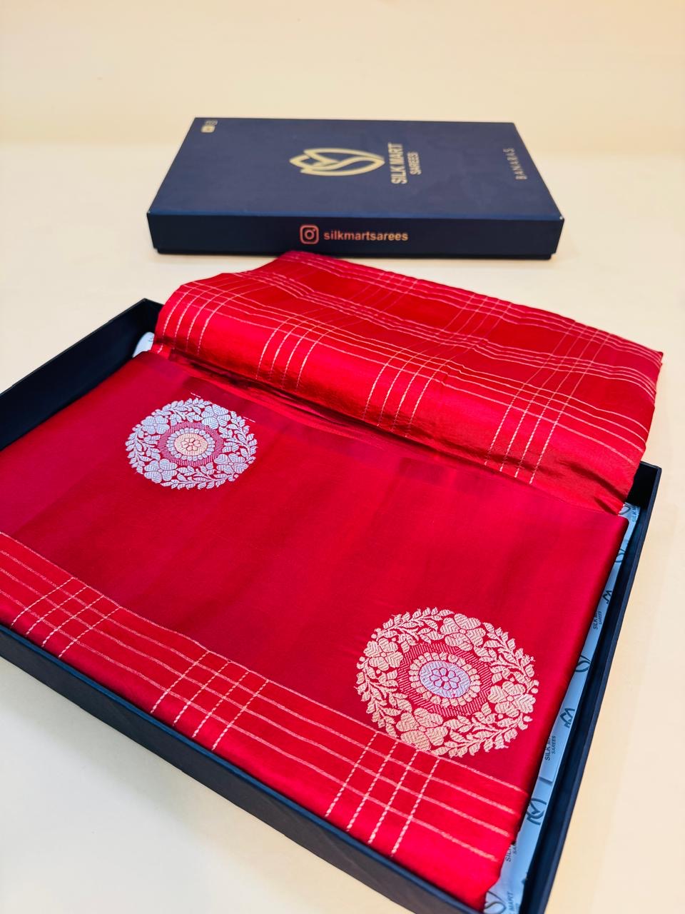 Red Mango Silk  Check Satin Border Saree