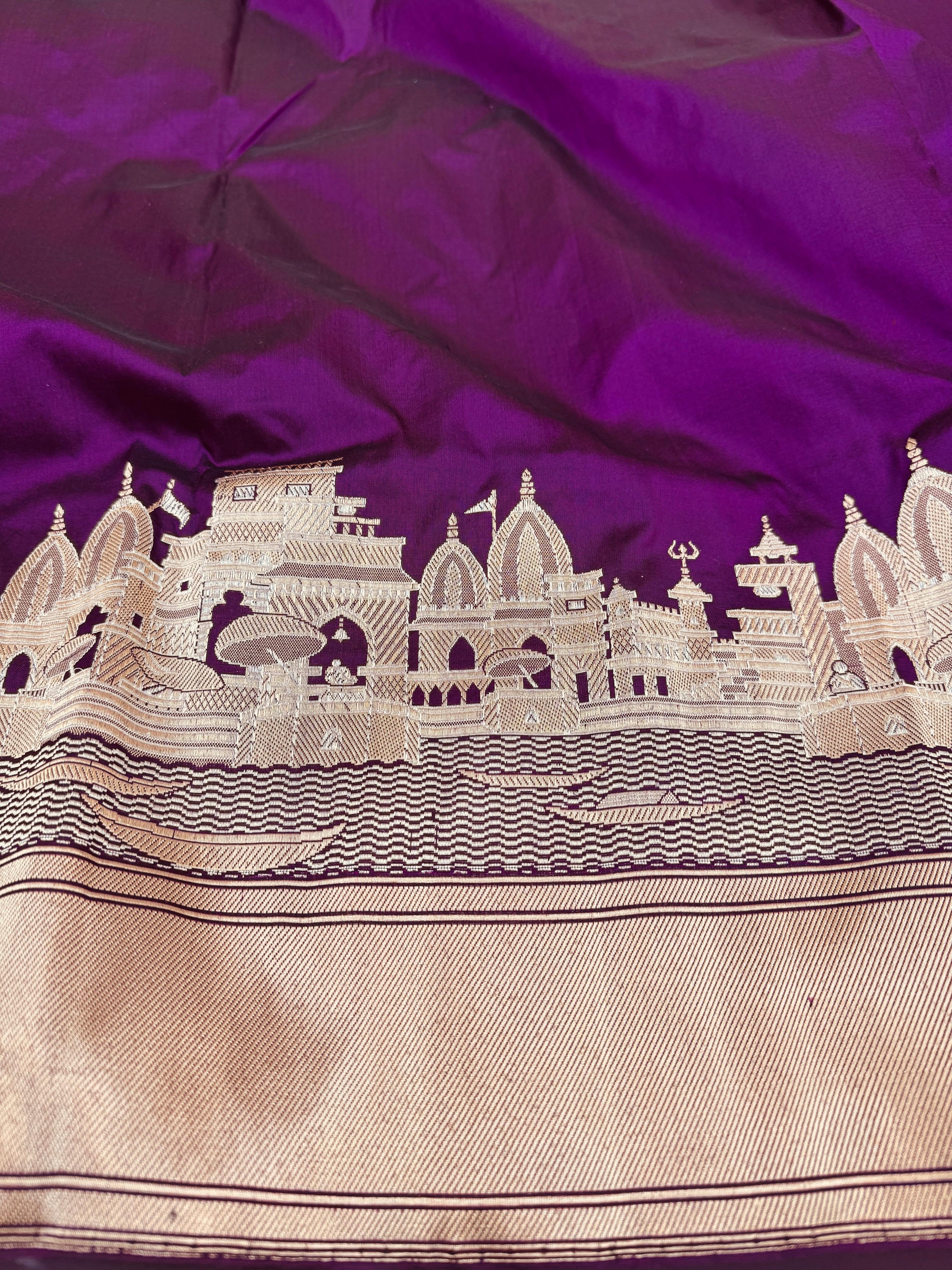 Pure Banarasi Katan Silk Plain Ghat Saree