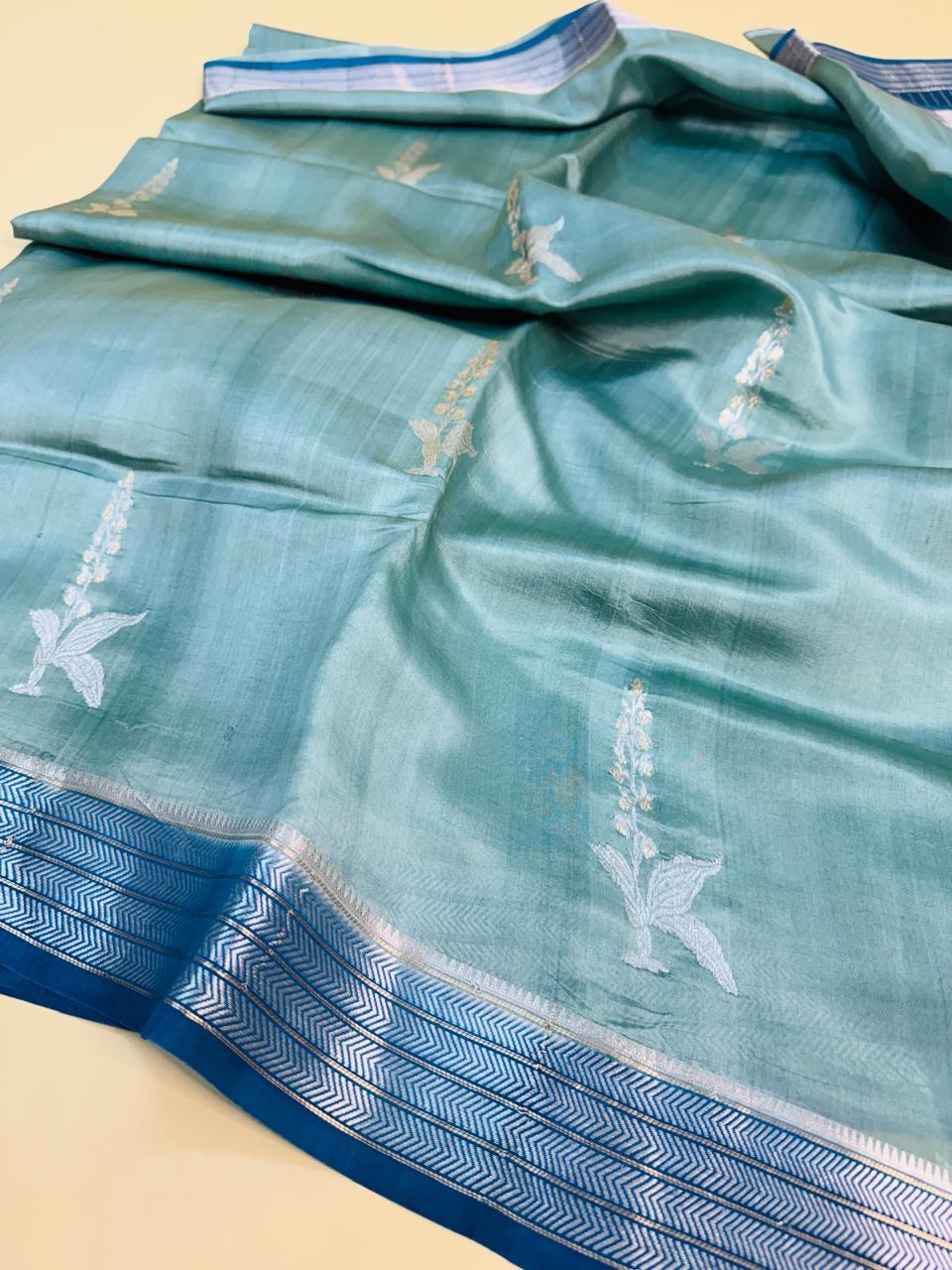 Sea Green Mango Silk Buti Saree