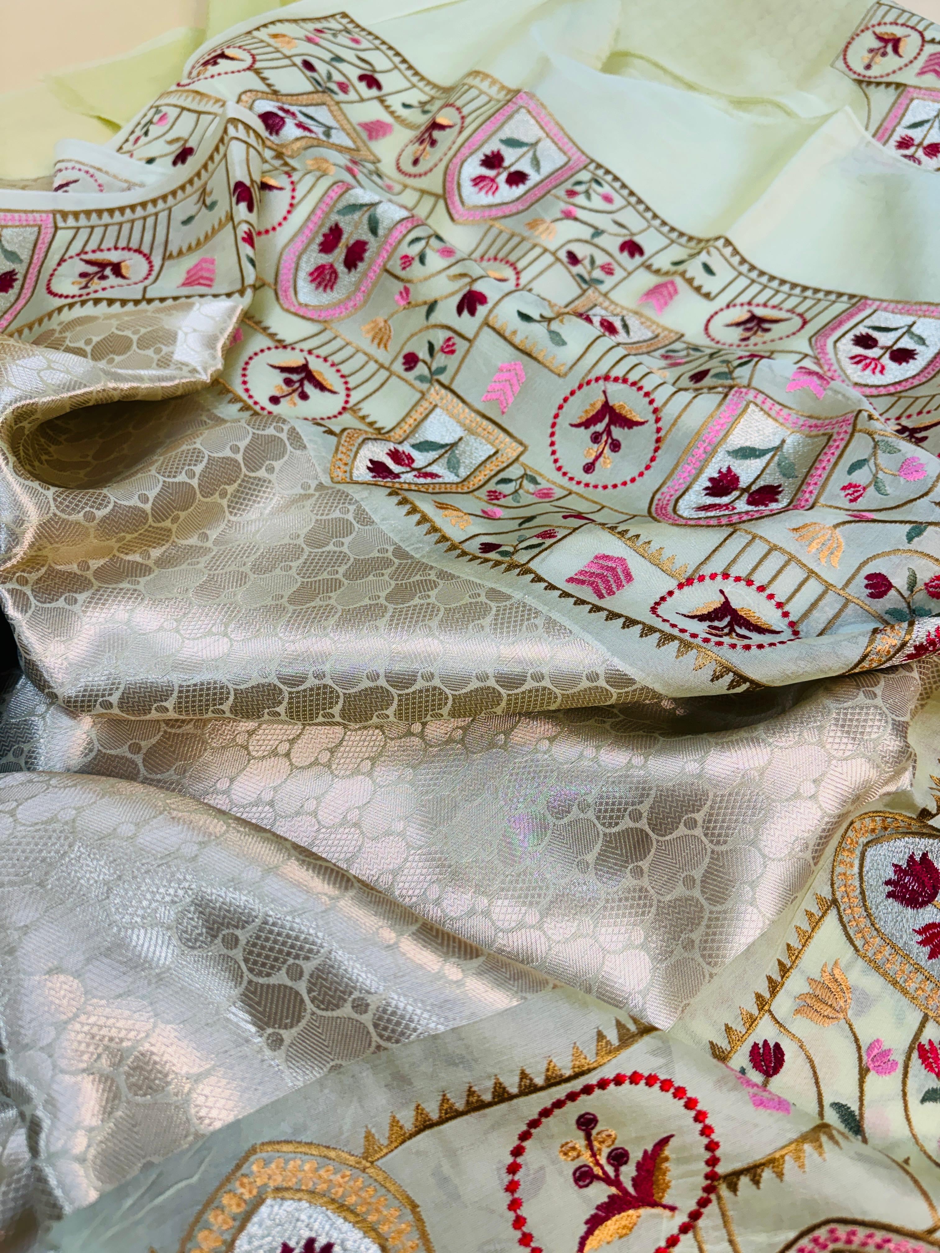 Tissue Brocade Embroidery Saree
