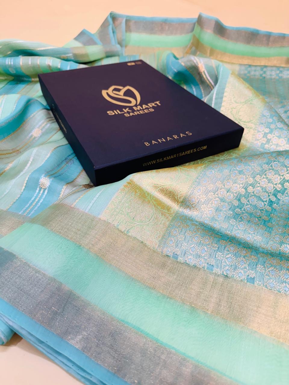 Kora Organza Silk Rangkaat Stripe Saree