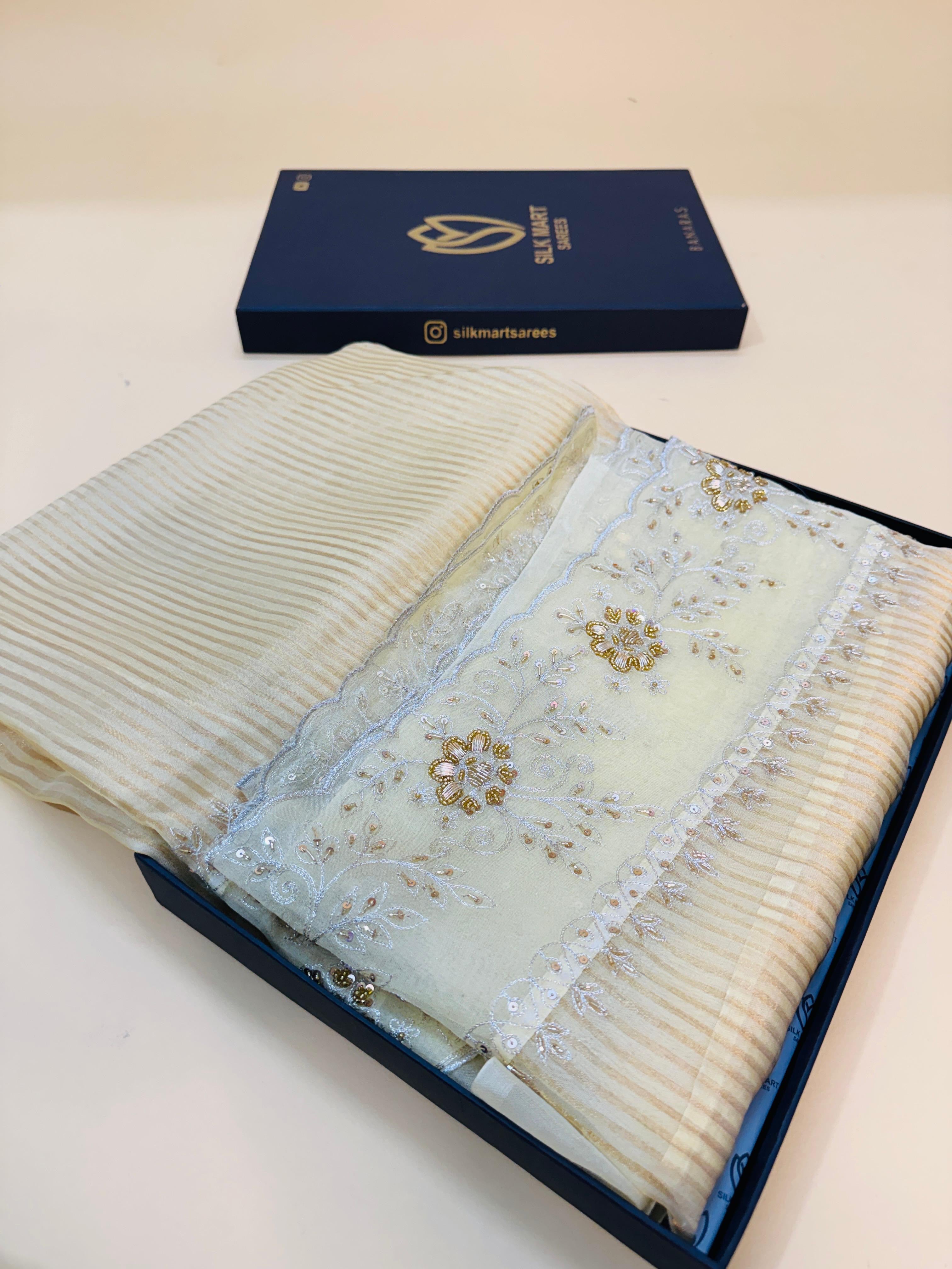 Tissue Hand Embroidery Saree