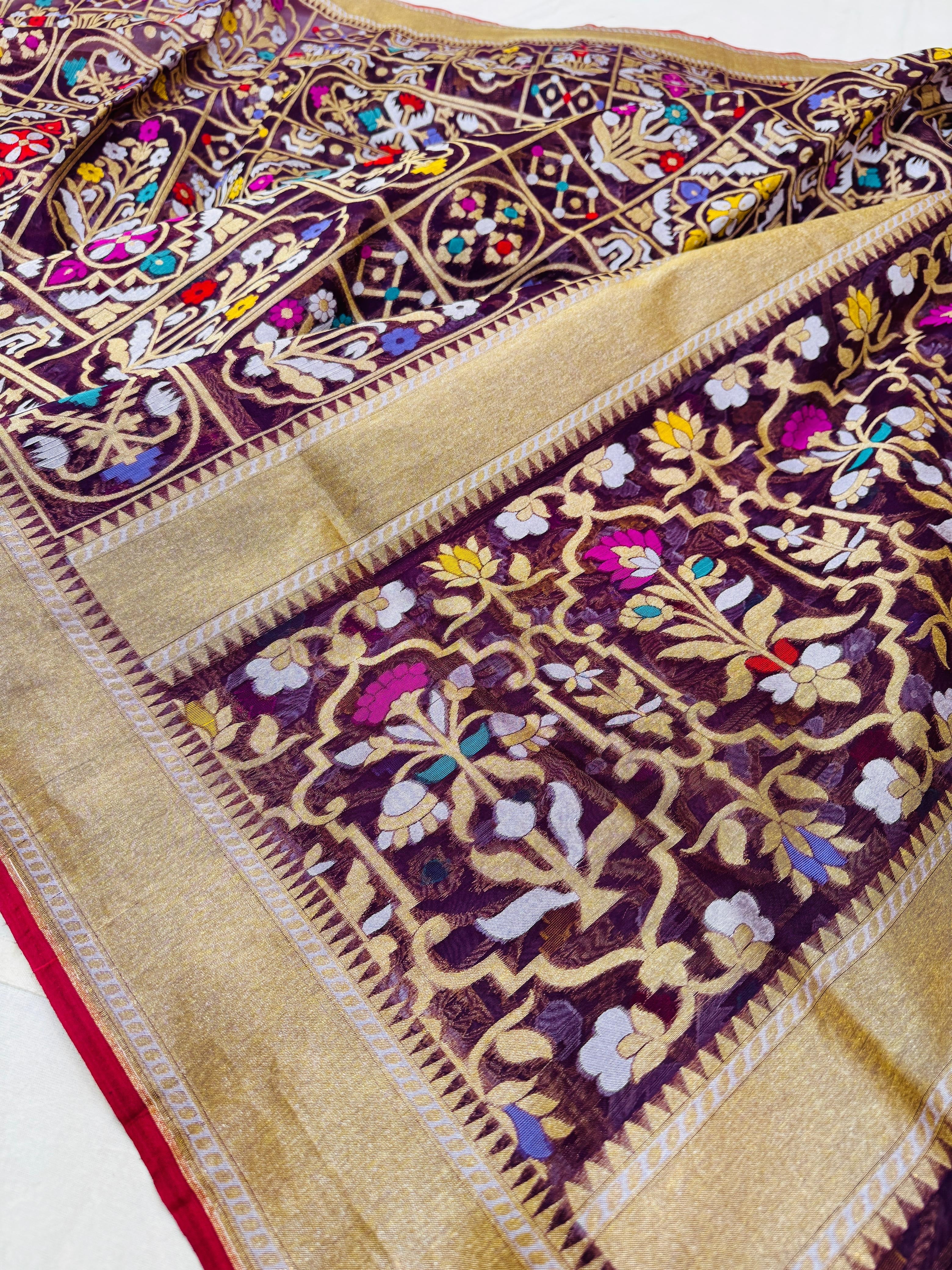 Kora Jamdani Multi Meena Saree