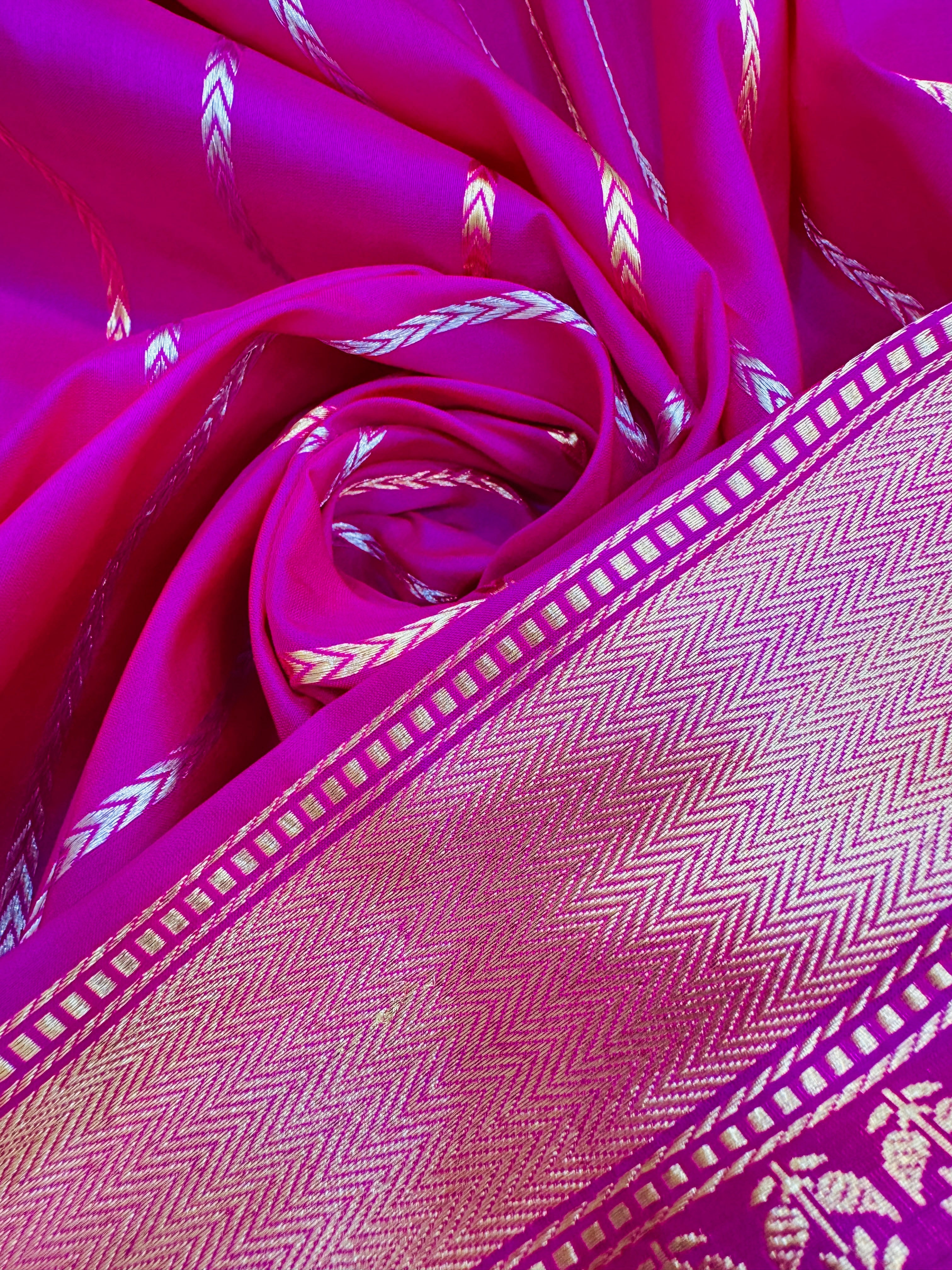 Pure Banarasi Katan Silk Mina Buti Skirt Border Saree