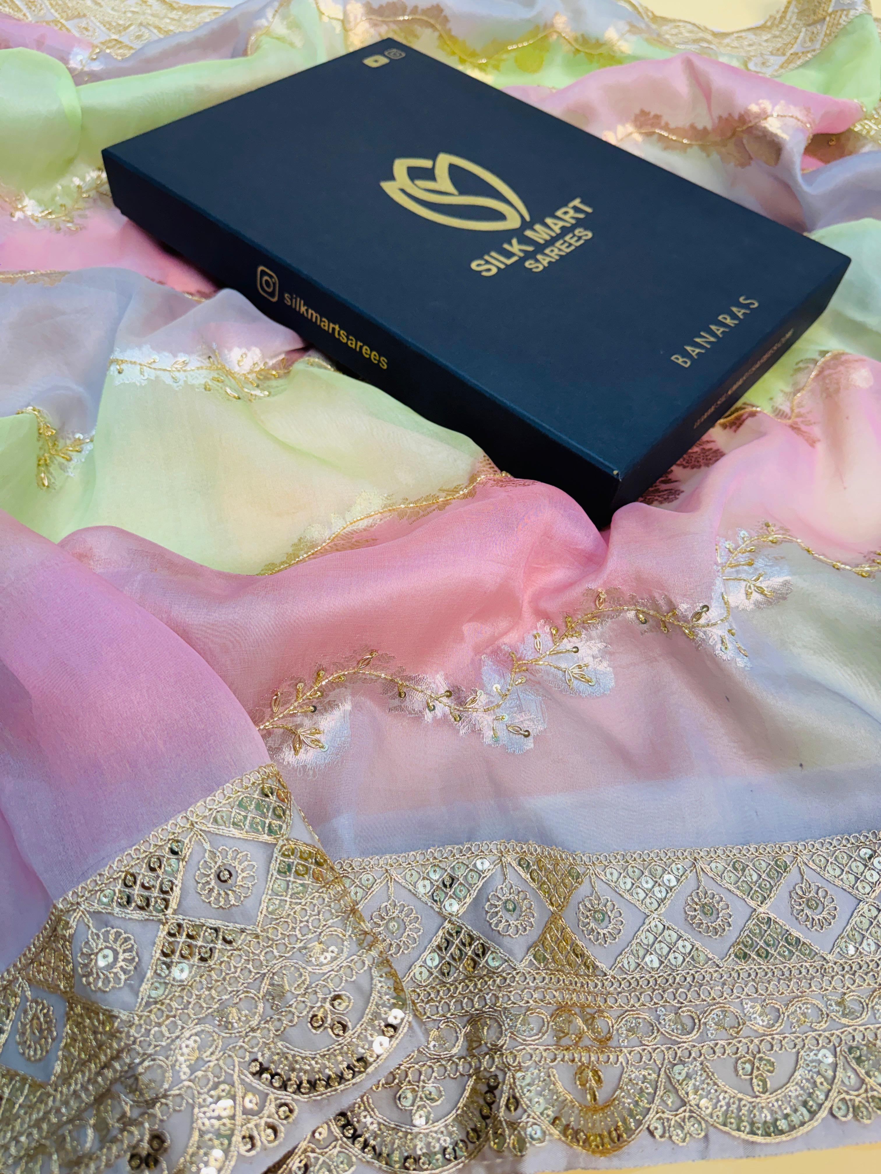 Kora Organza Hand Embroidery Saree