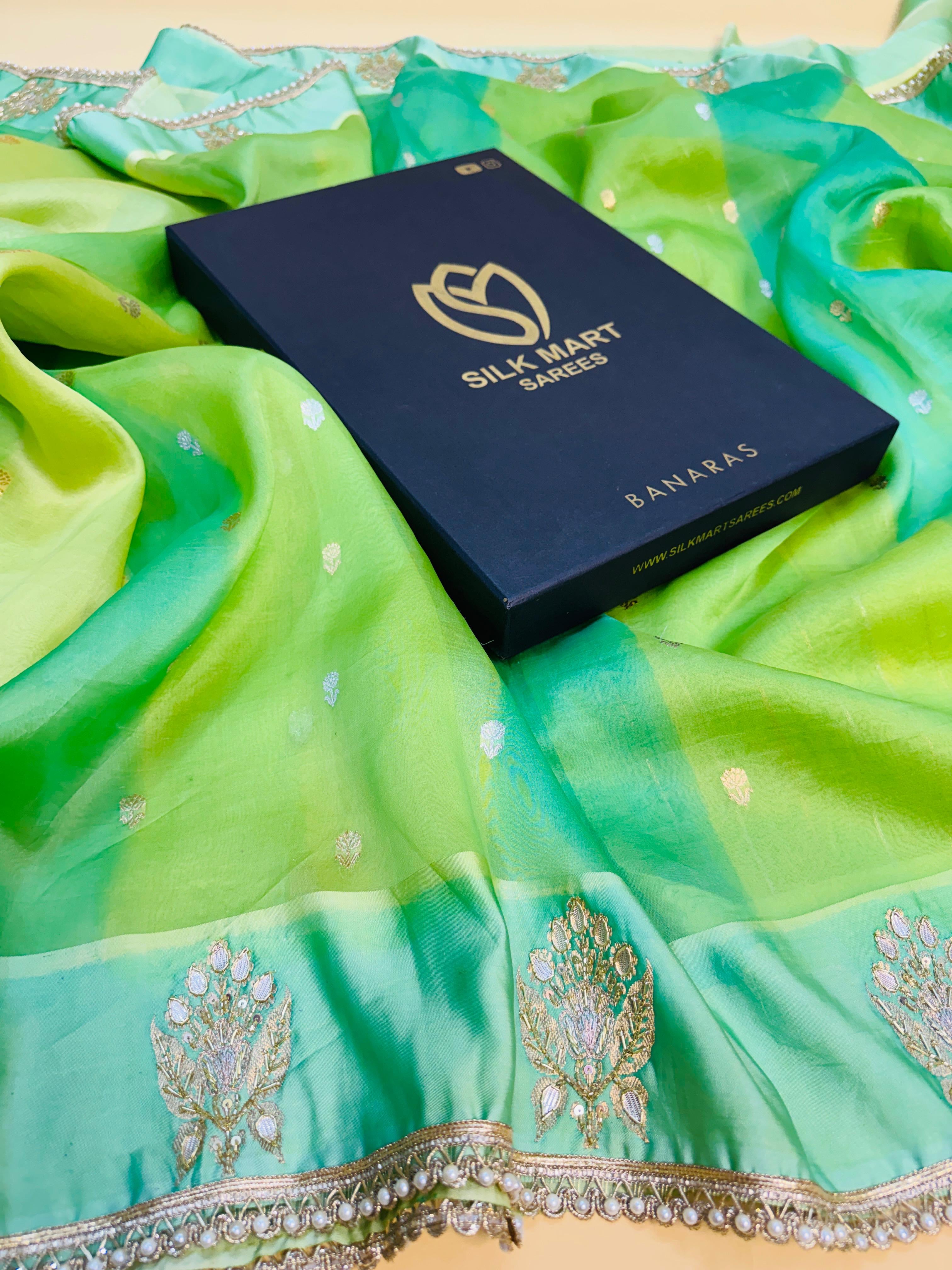 Kora Organza Hand Embroidery Saree