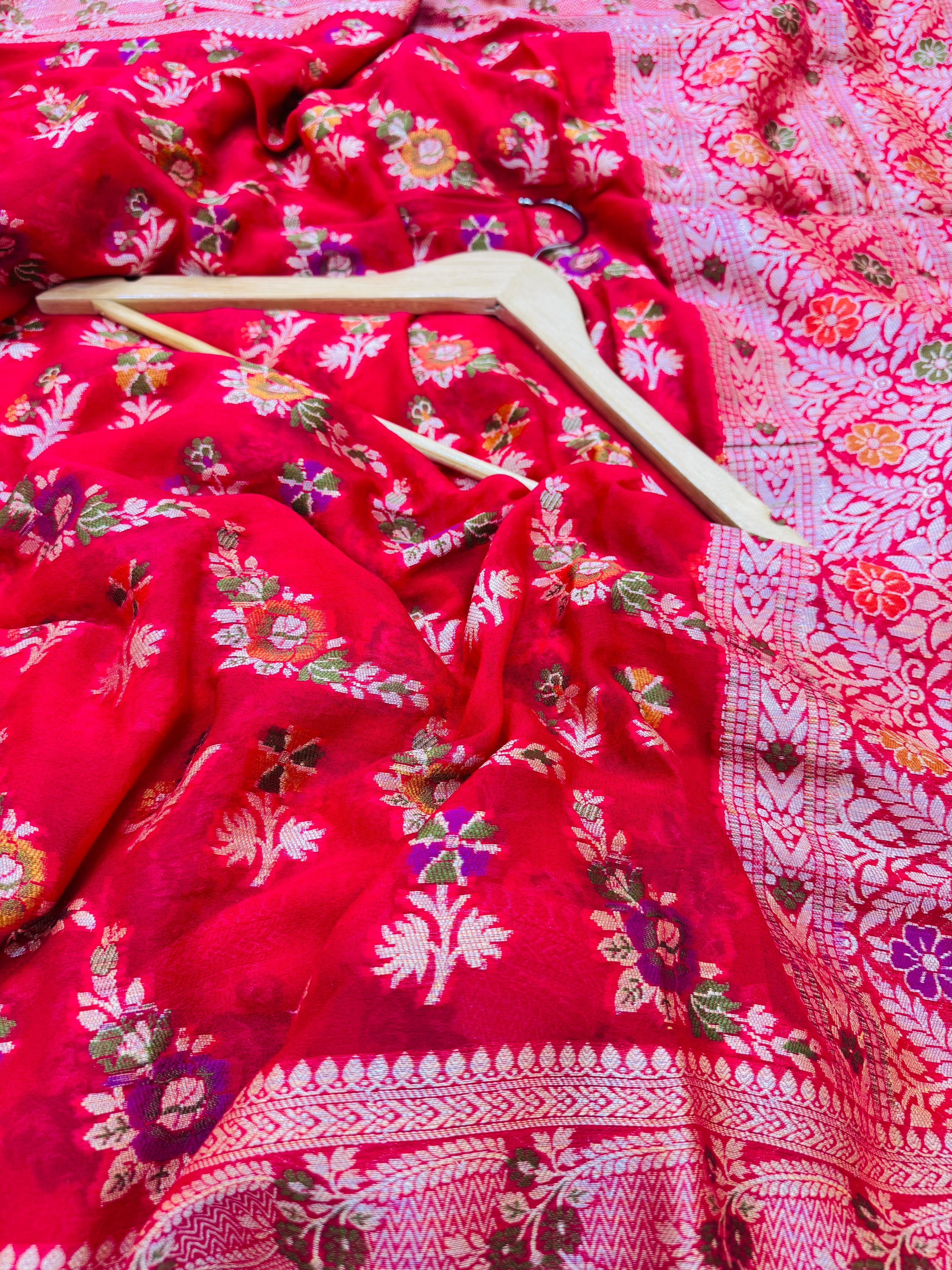 Pure Banarasi Chiffon Tilfi Floral Jaal Saree