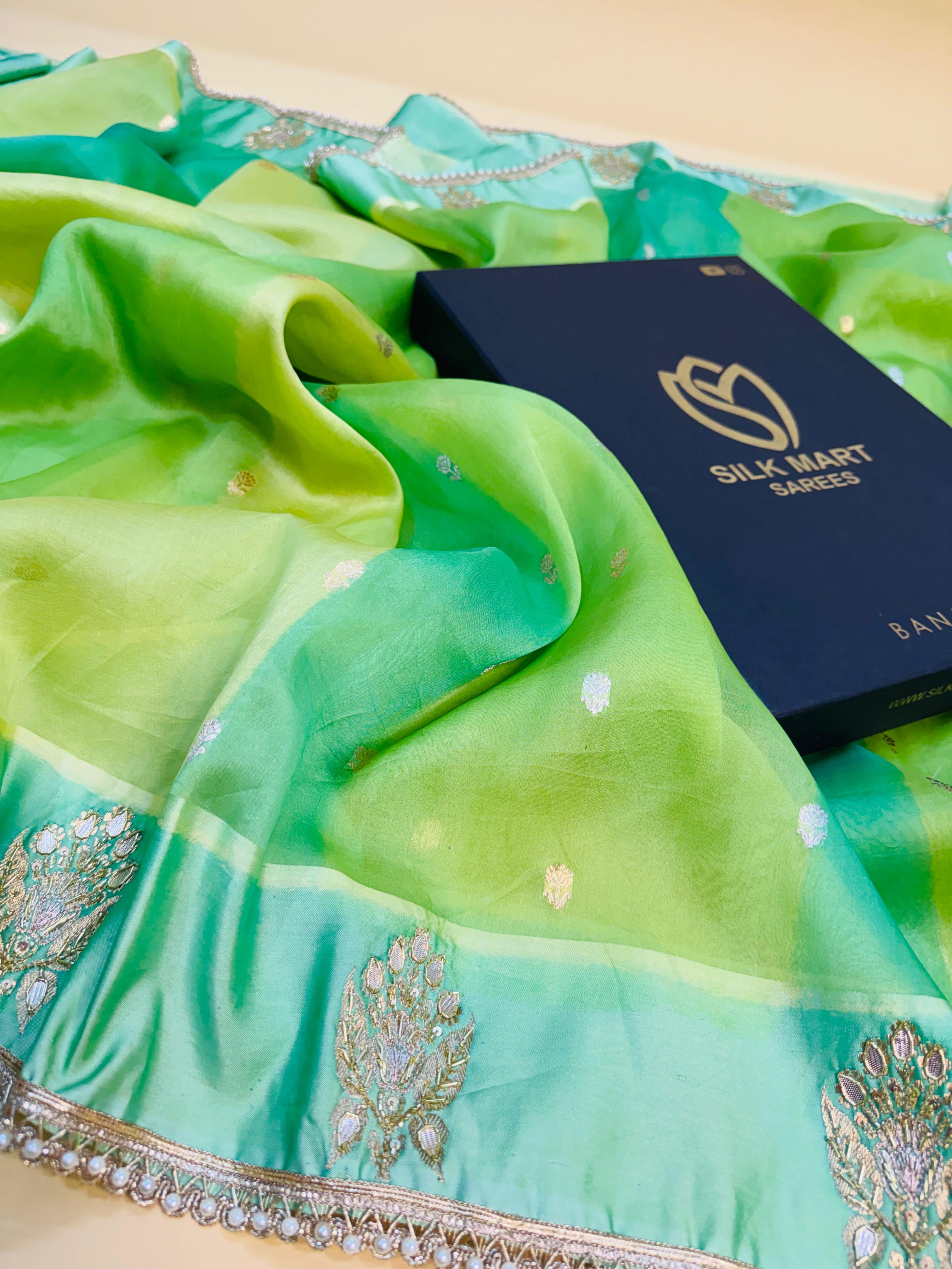 Kora Organza Hand Embroidery Saree