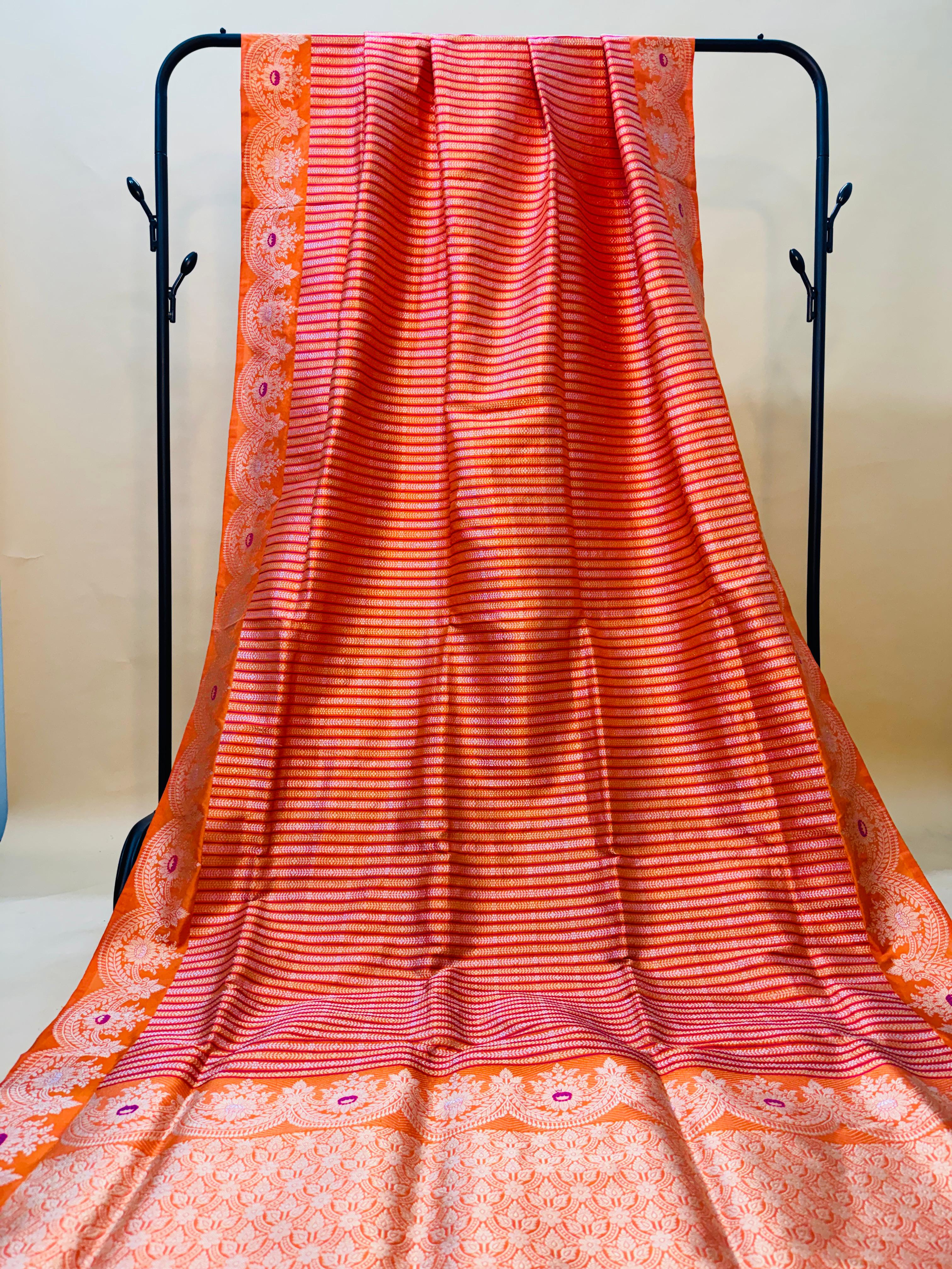 Pure Banarasi Katan Silk Stripes Saree
