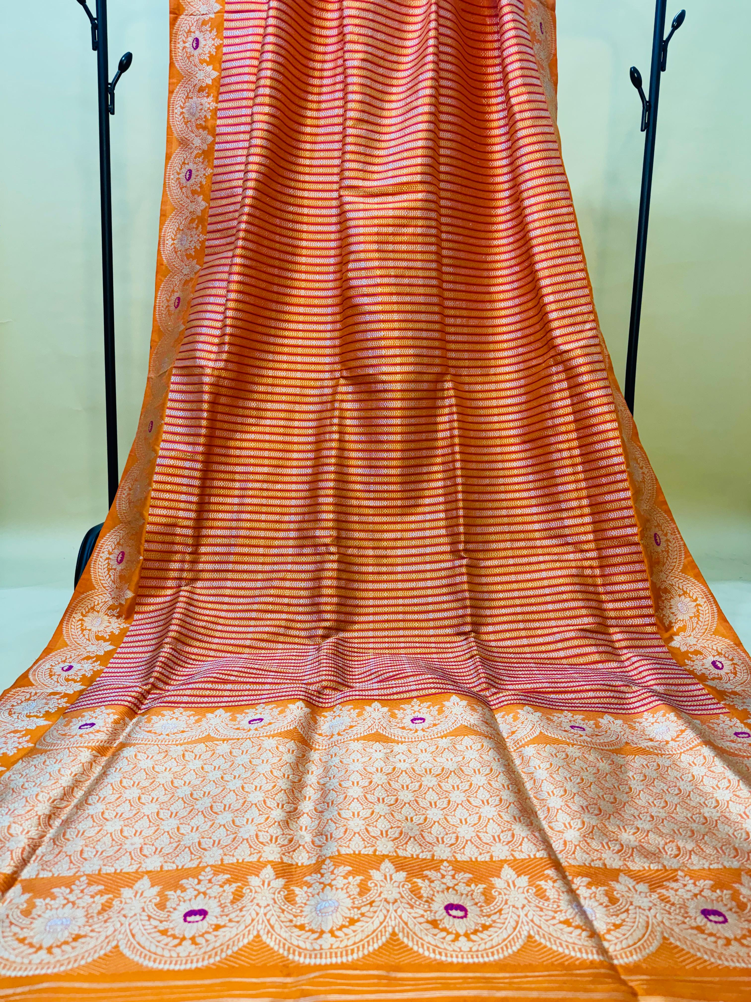 Pure Banarasi Katan Silk Stripes Saree